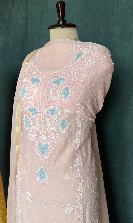 Mul Chanderi Chikankari Kurta and Dupatta Set