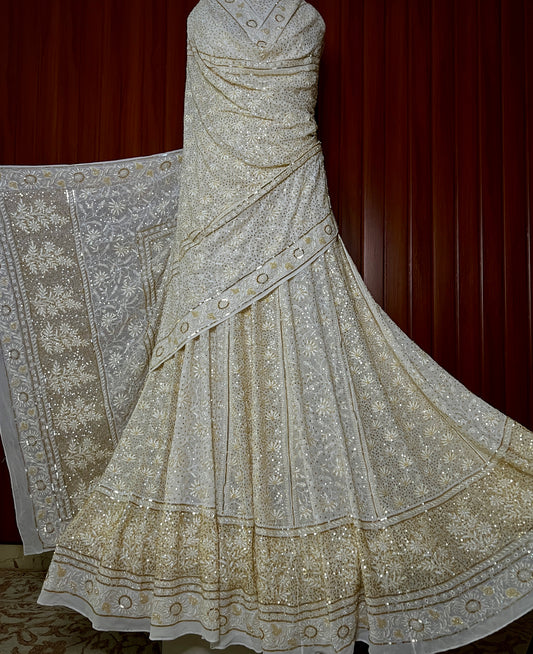 Suhaan Do Taar Chikankari embellished Wedding Lehenga