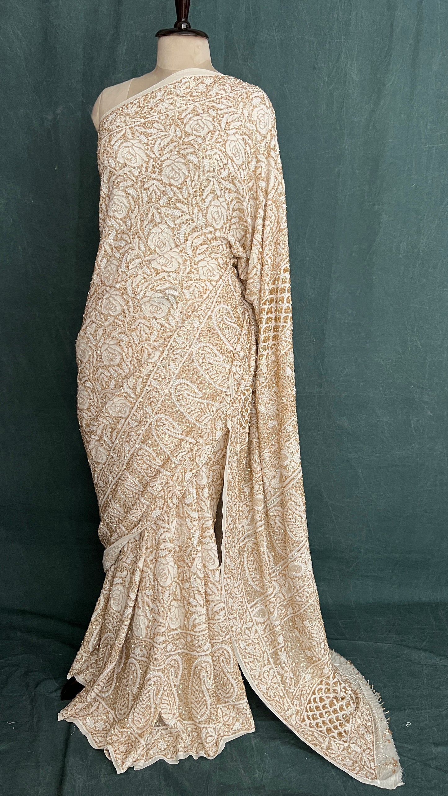 Ruhani Luxurious Chikankari Sequins Cut Dana Embroidered Masterpiece Saree