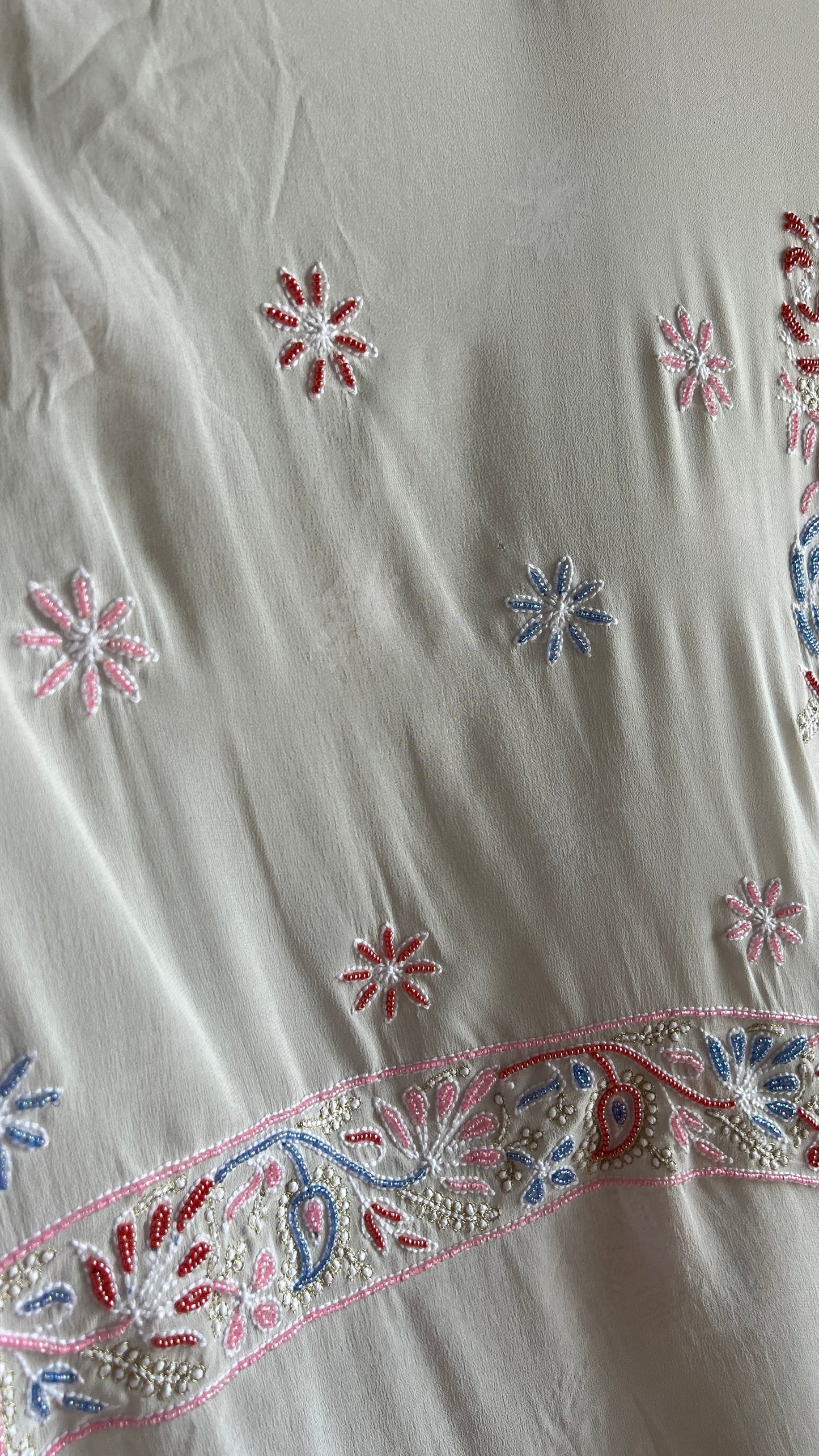 Ivory Chikankari and multicolored Beads Embroidered Kurta and Dupatta