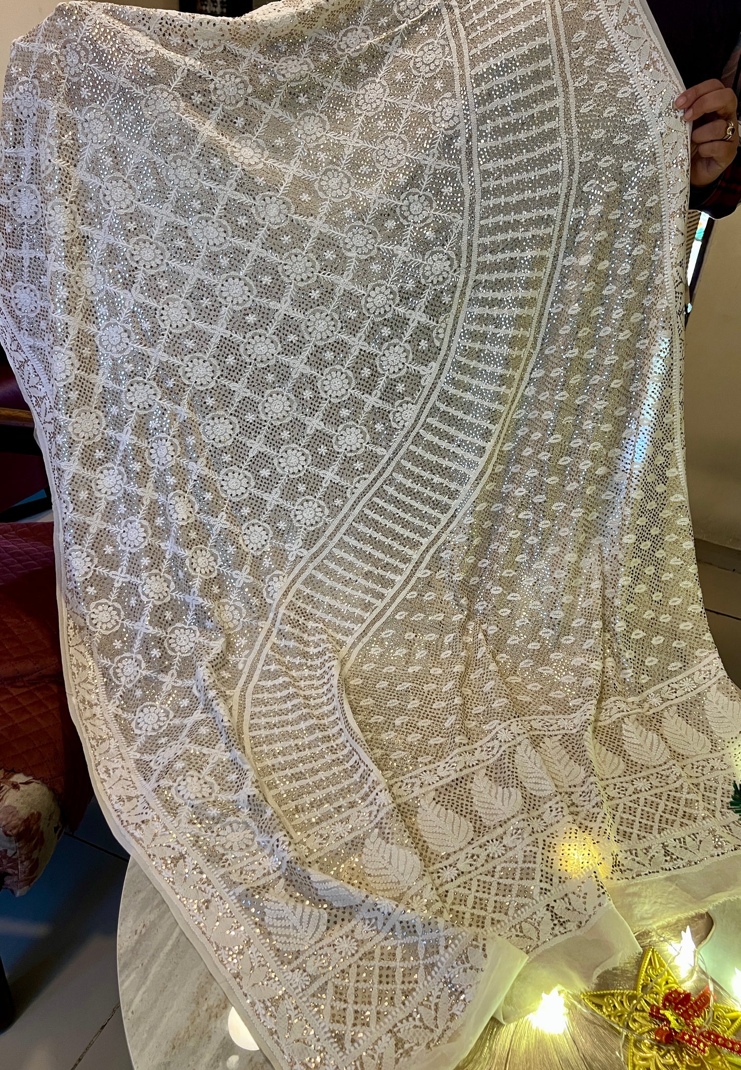 Suhaan Chikankari and Heavy Mukaish wedding Dupatta