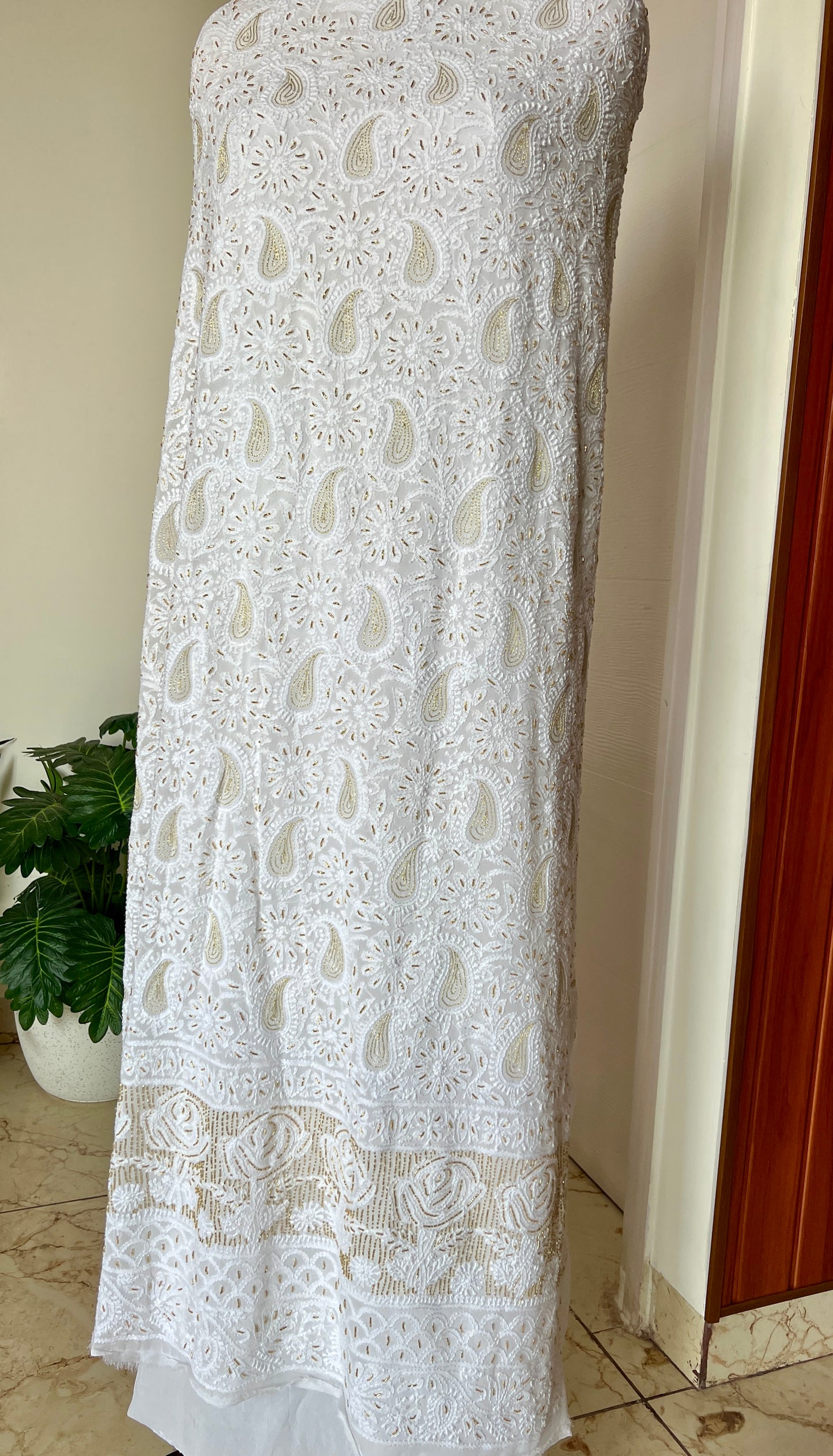 Chikankari golden Cut Dana and aari work Kurta and Dupatta