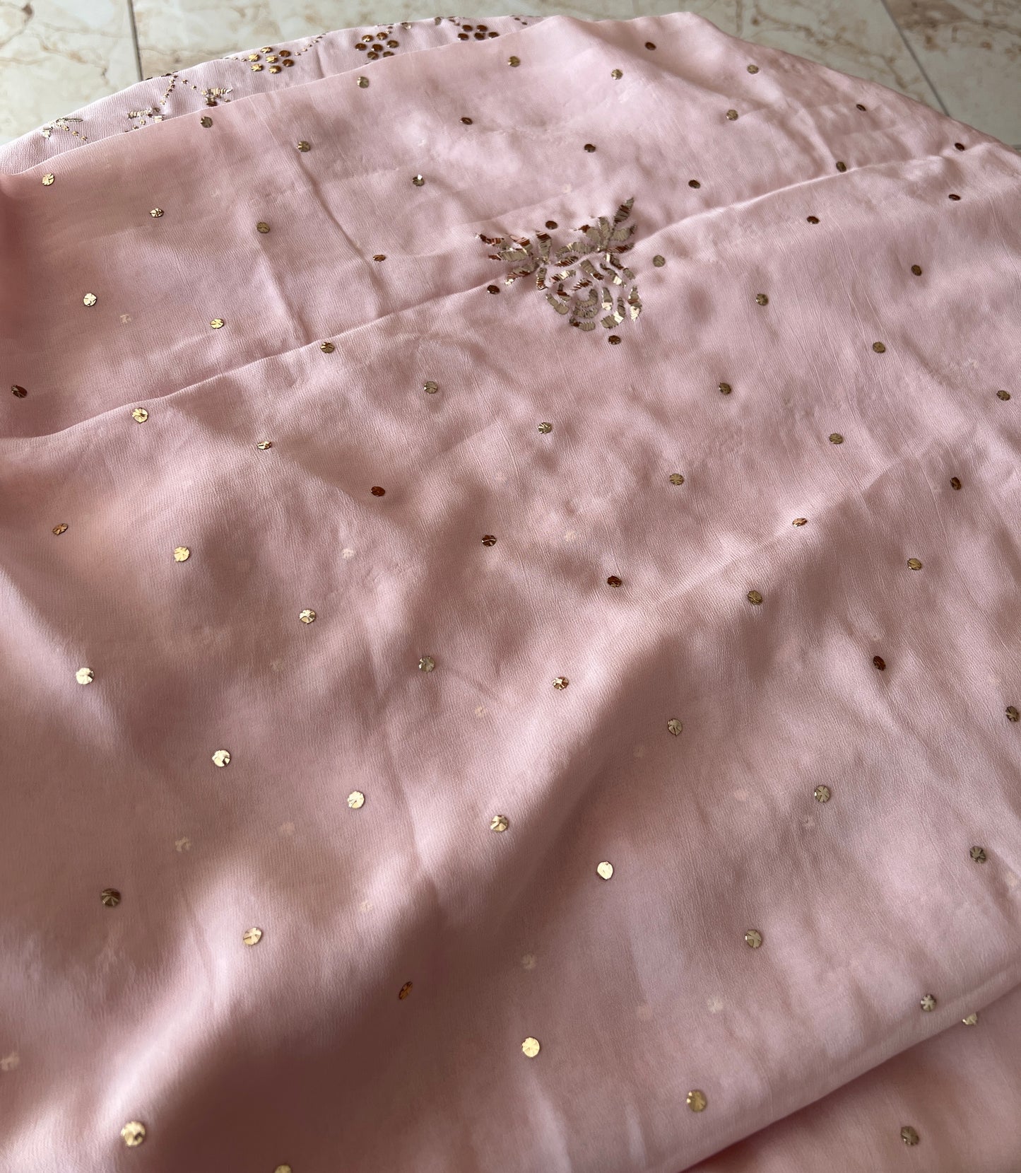 Powder Pink badla and mukaish work Kurta and Dupatta
