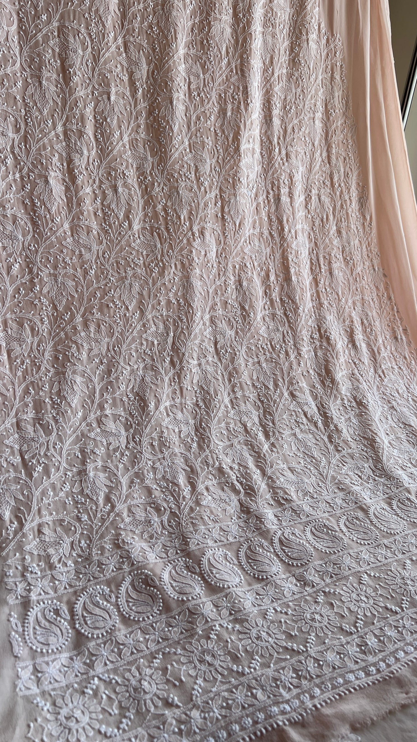 Suhaan Powder Peach 3 taar Chikankari kurta and dupatta