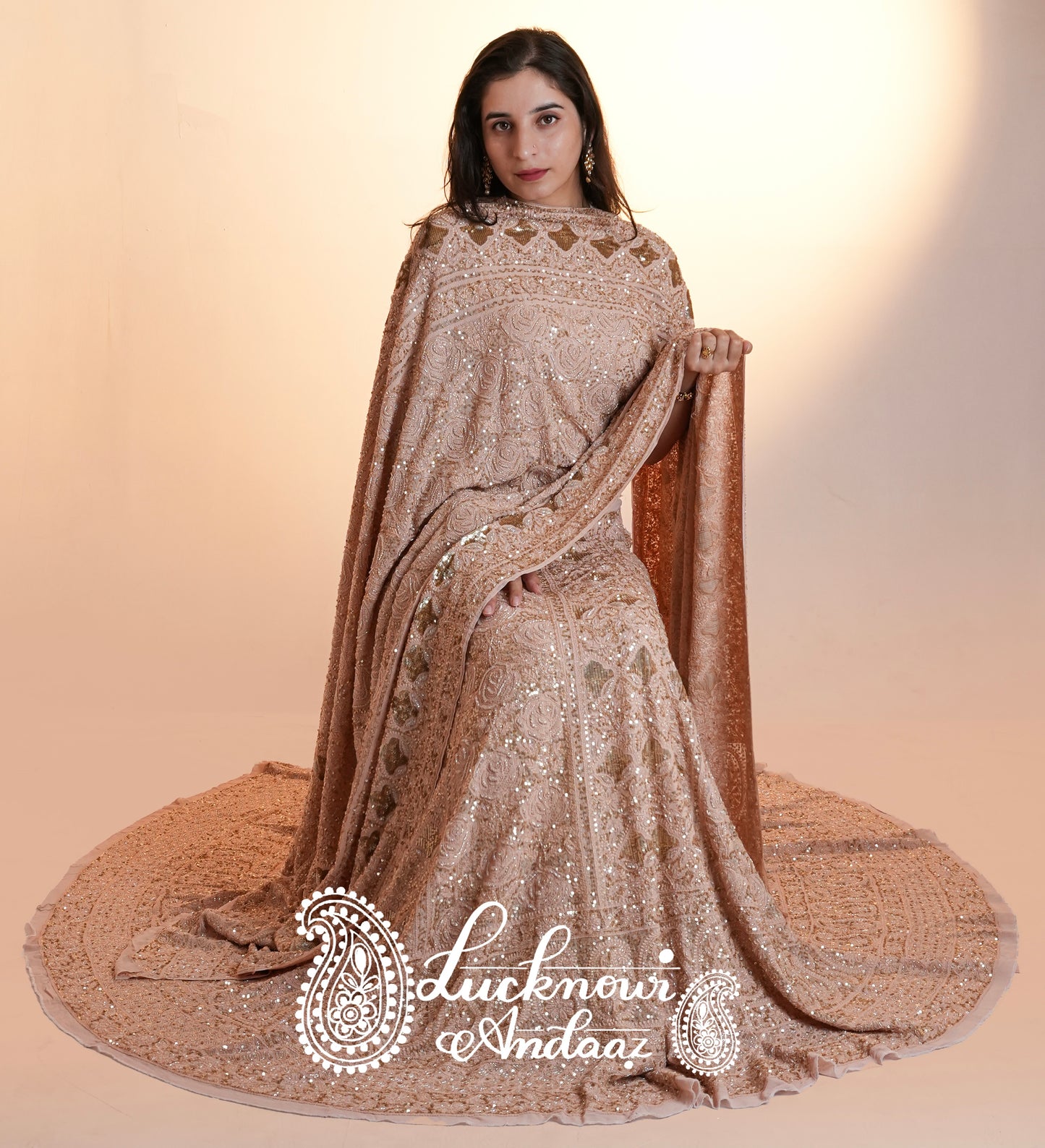 Masterpiece Ruhani Old Rose Chikankari Sequins Wedding Lehenga