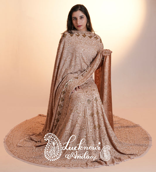 Masterpiece Ruhani Old Rose Chikankari Sequins Wedding Lehenga