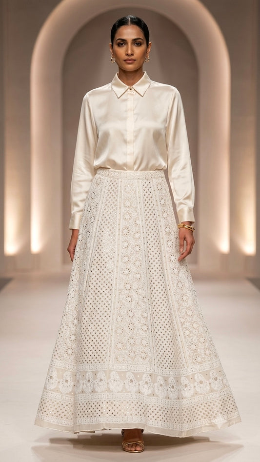 Lehenga Skirt allover Chikankari and mukaish