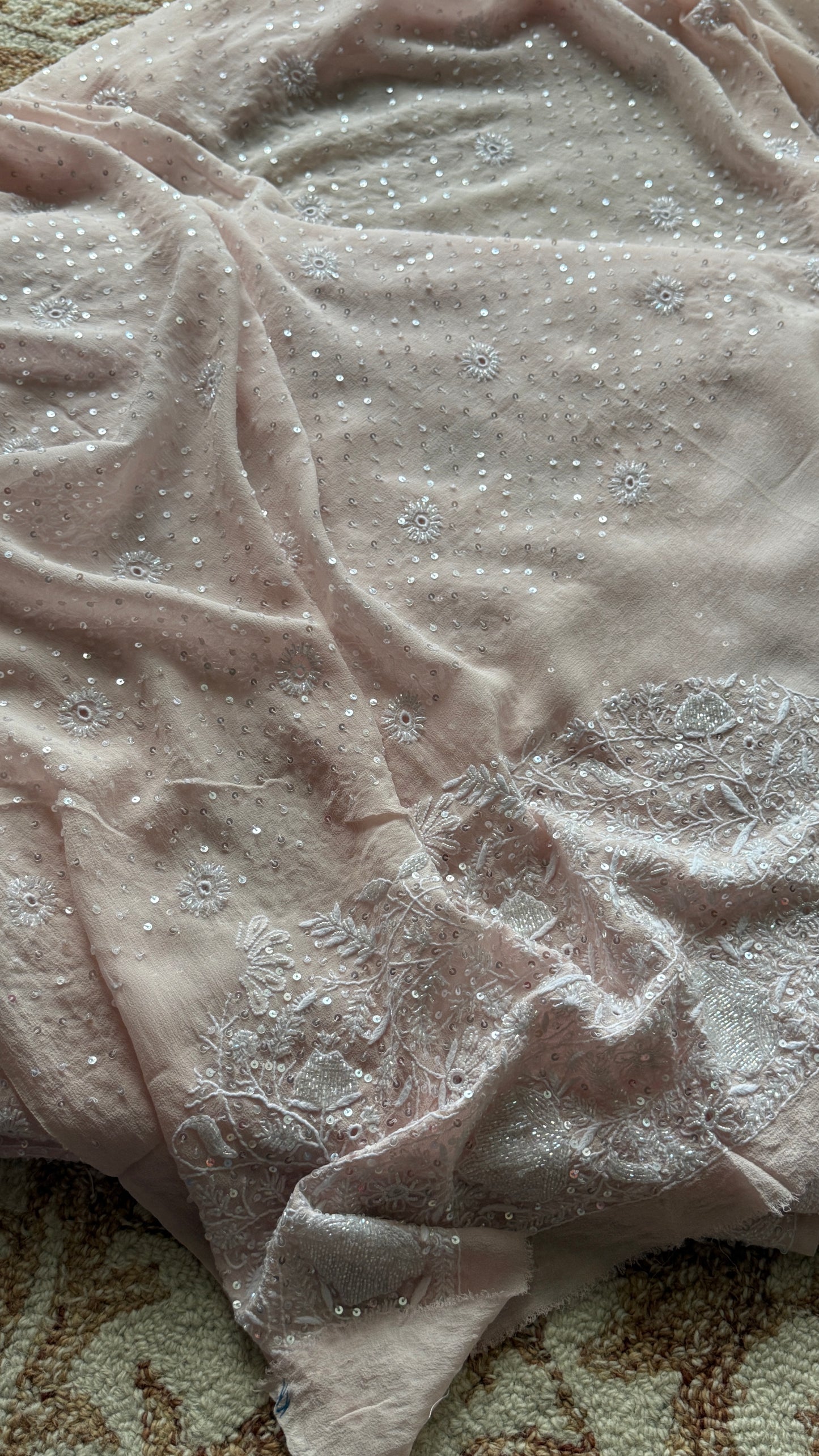 Suhaan Blush Pink Chikankari Do Taar Saree