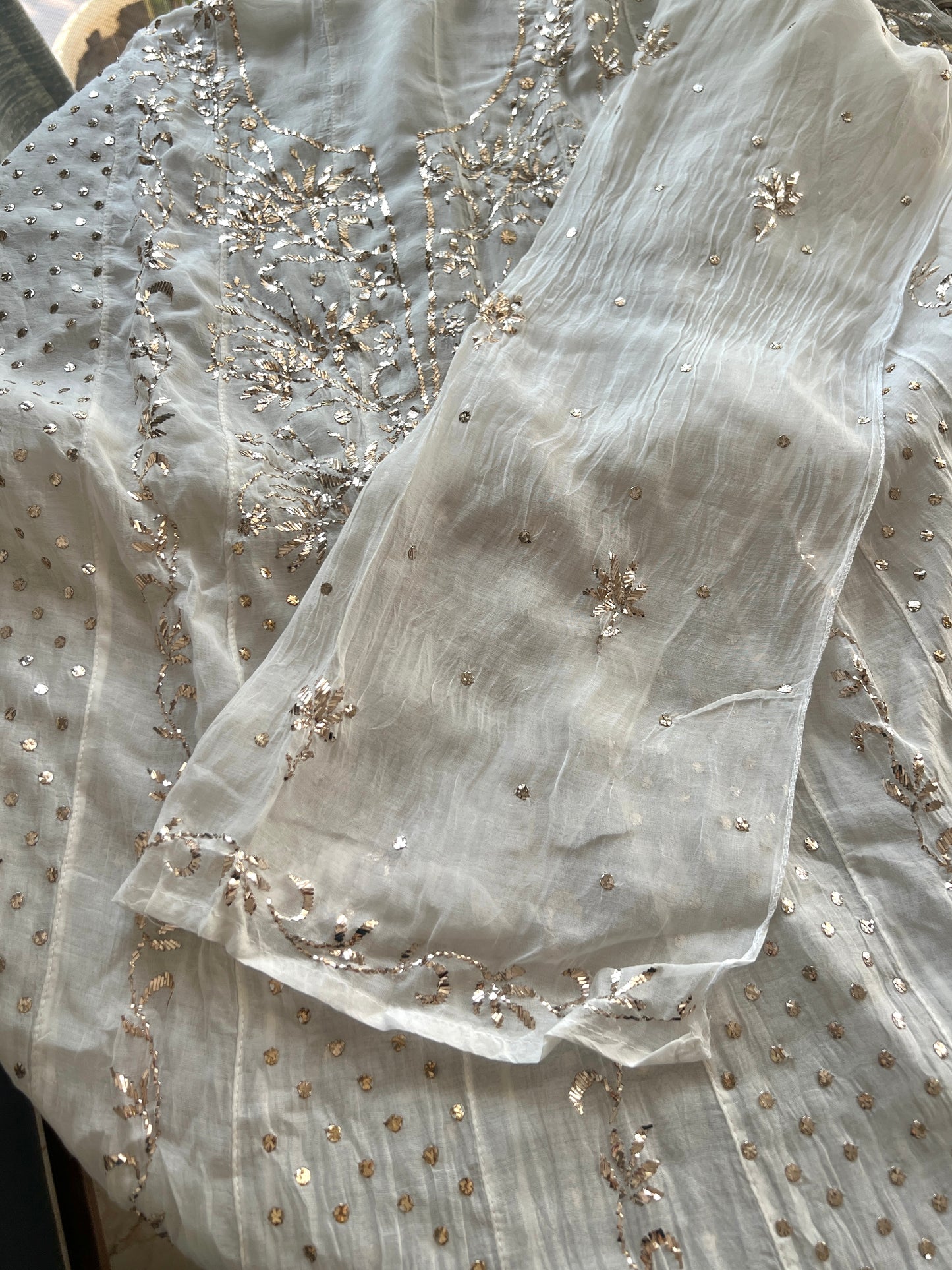 Mul Chanderi Anarkali with Badla and Mukaish work