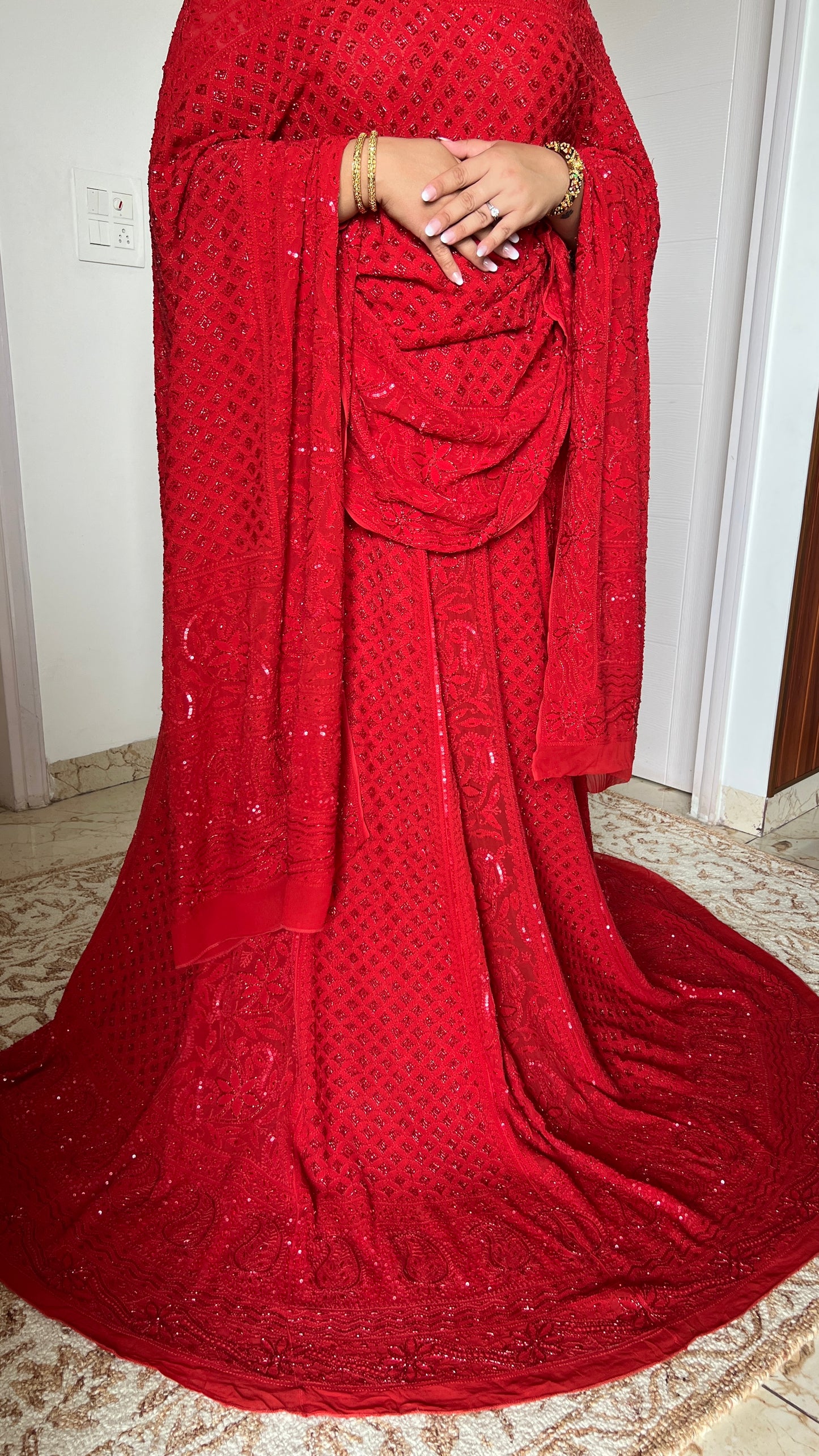 Ruhani Surkh Laal Chikankari Cut Dana Sequins Wedding Lehenga
