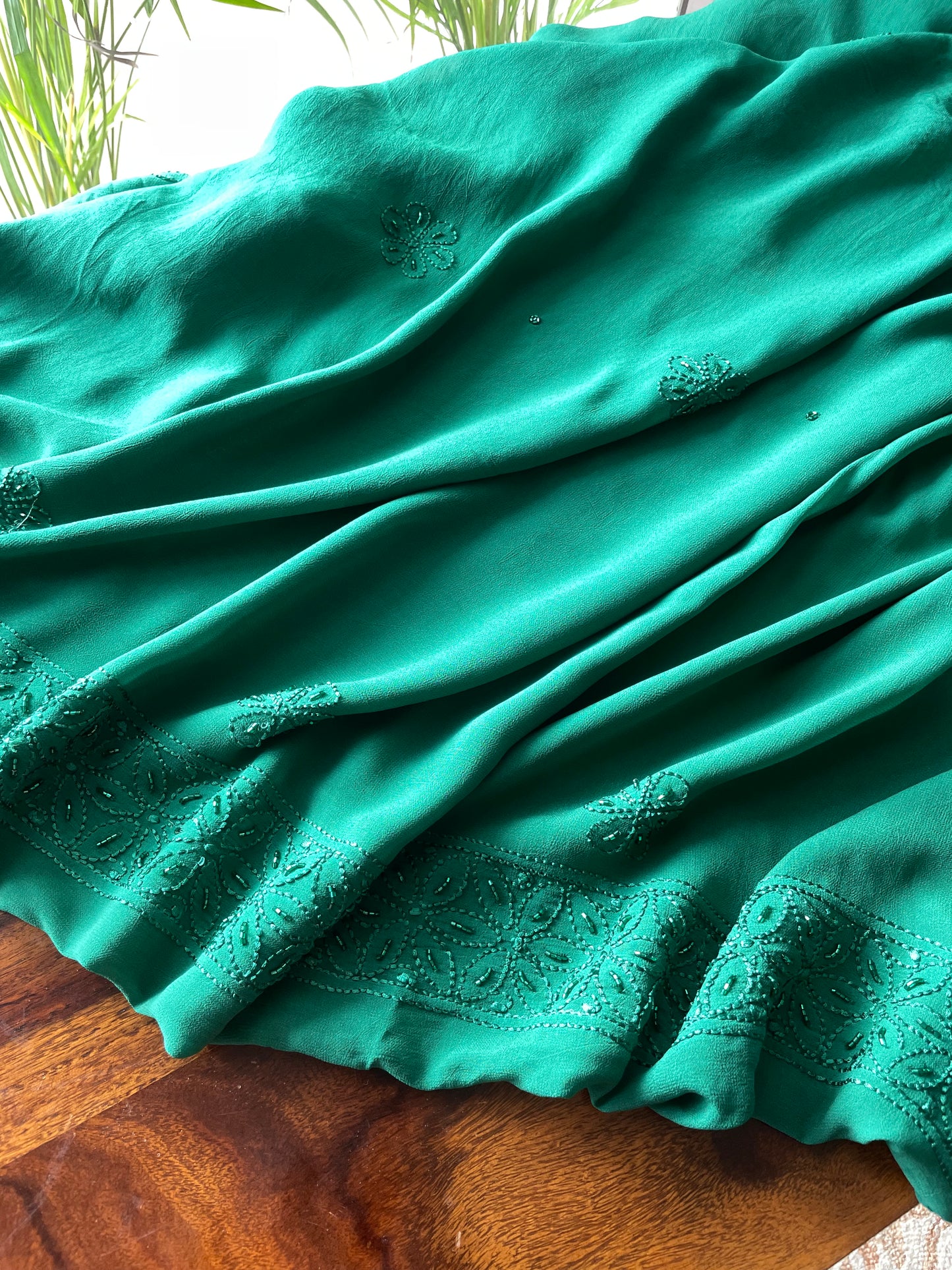 Emerald Green resham Chikankari cut dana sequins work kurta and dupatta