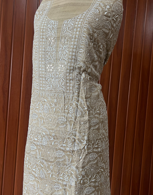 Pure Tussar silk Chikankari and mukaish embroidered kurta and dupatta