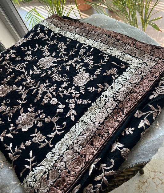 Black Masterpiece Parsi Gara Pure Georgette Saree
