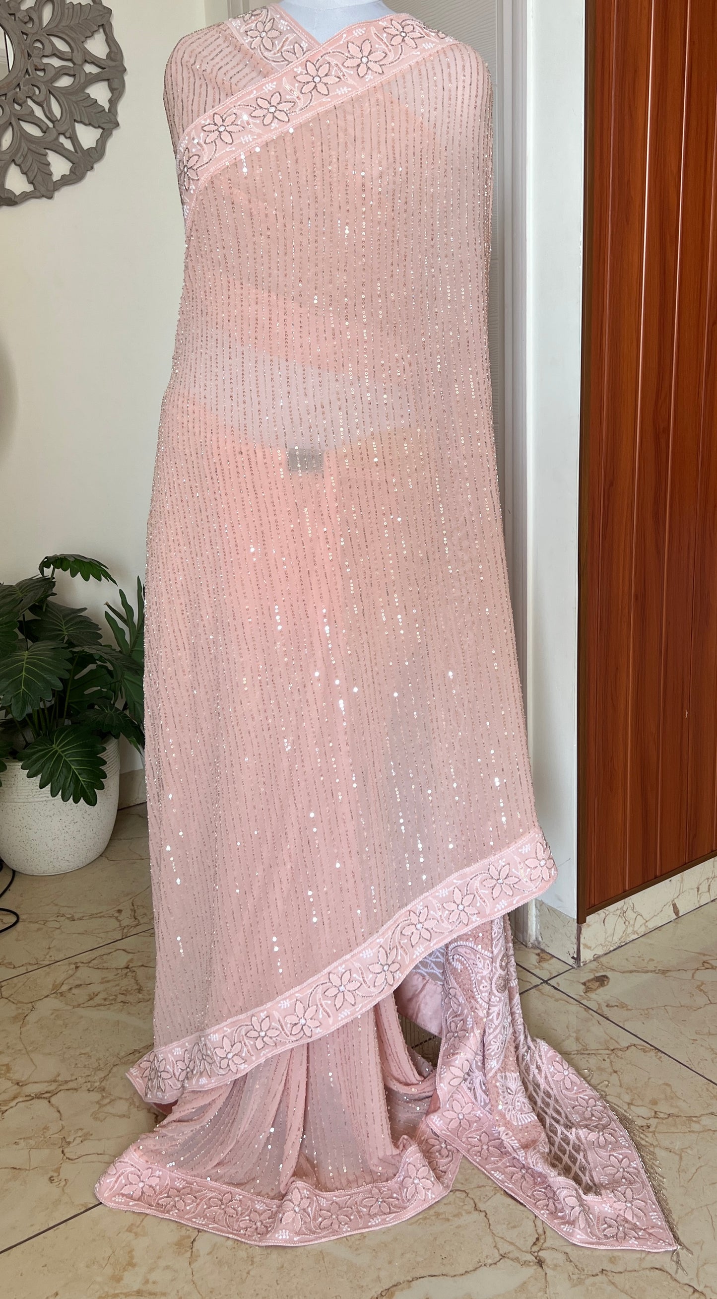 Ruhani Old Rose Chikankari Cut Dana and sequins Saree