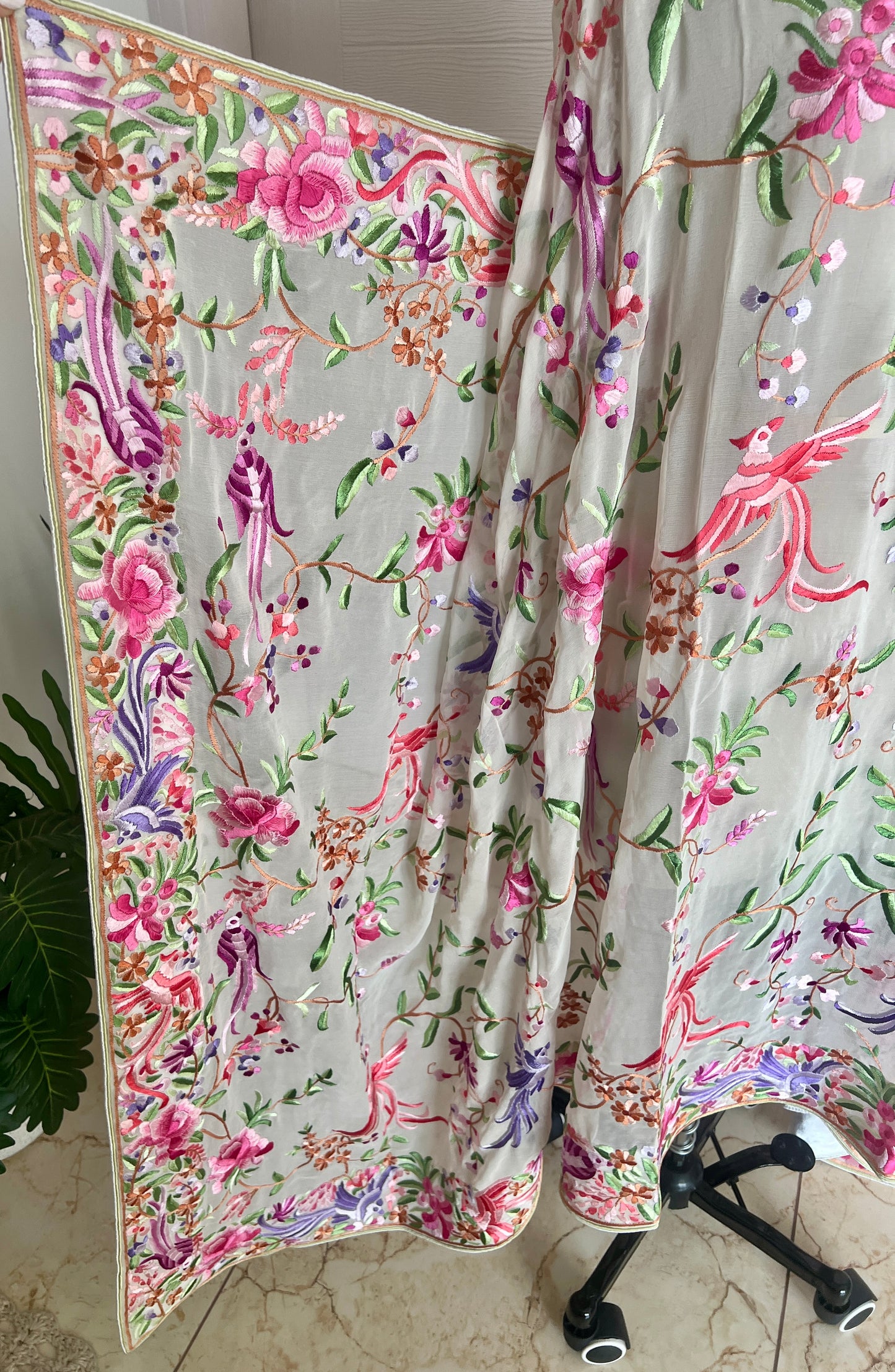 Ivory Masterpiece Parsi Gara Hand Embroidered Dupatta