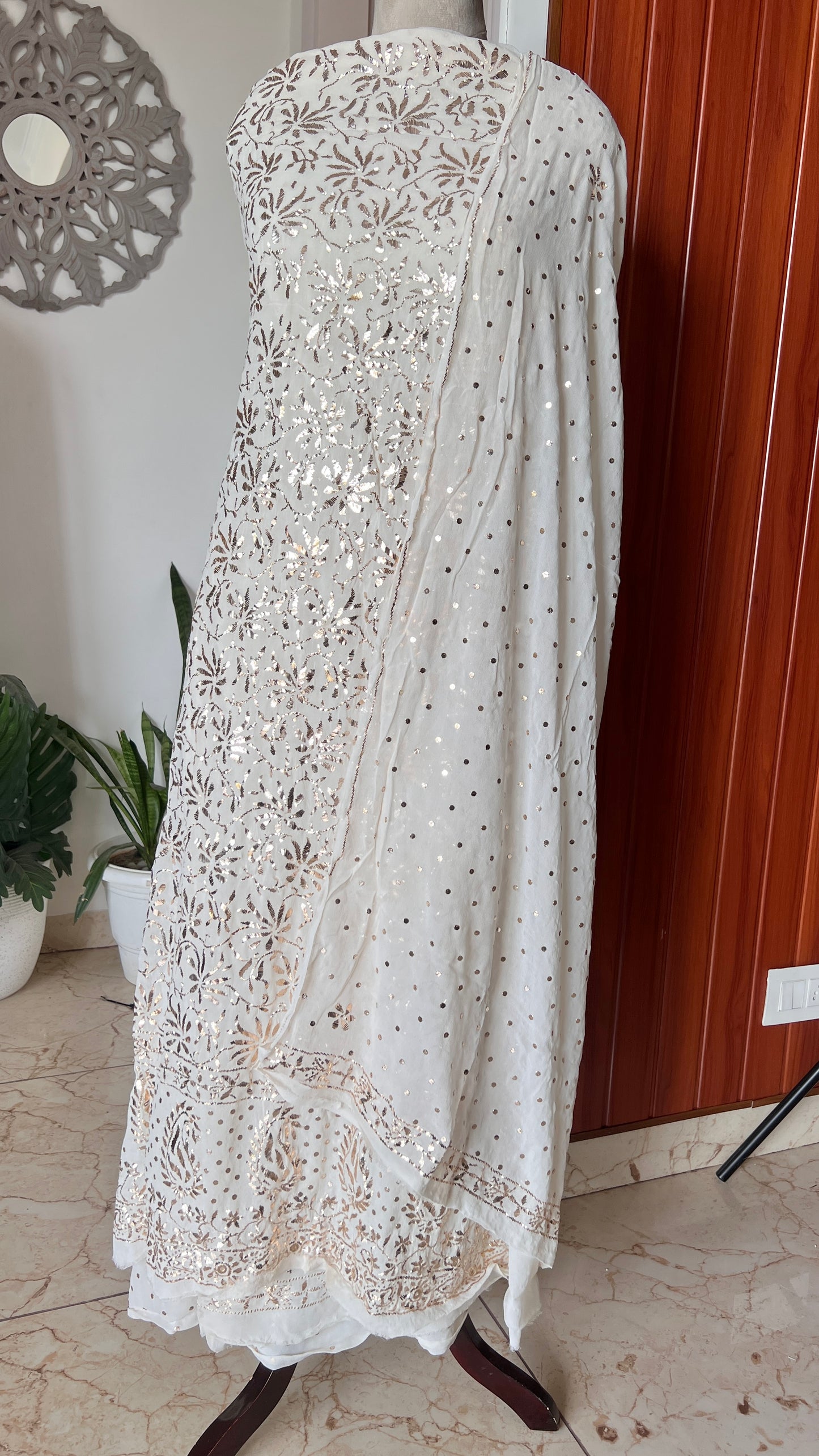 Ivory allover heavy badla and mukaish work kurta and dupatta set