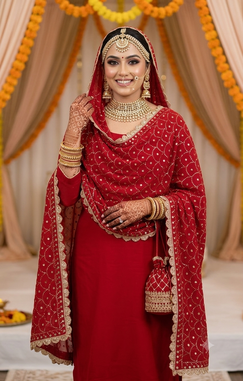 Ruhani Red Heavy Mukaish Wedding Dupatta