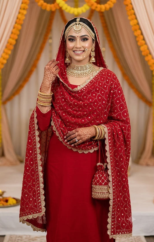 Ruhani Red Heavy Mukaish Wedding Dupatta