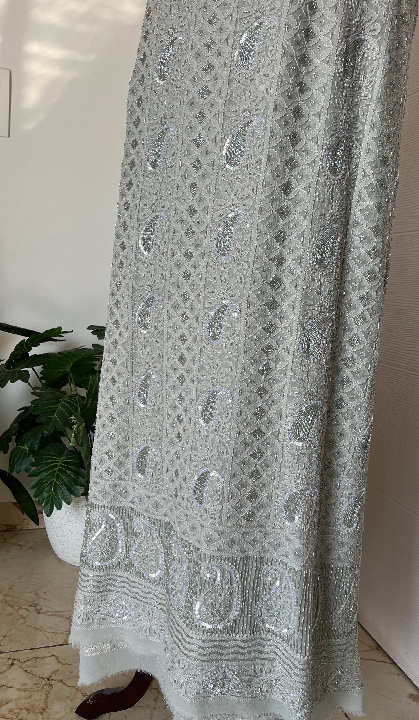 Chikankari cut dana sequins work kurta and dupatta