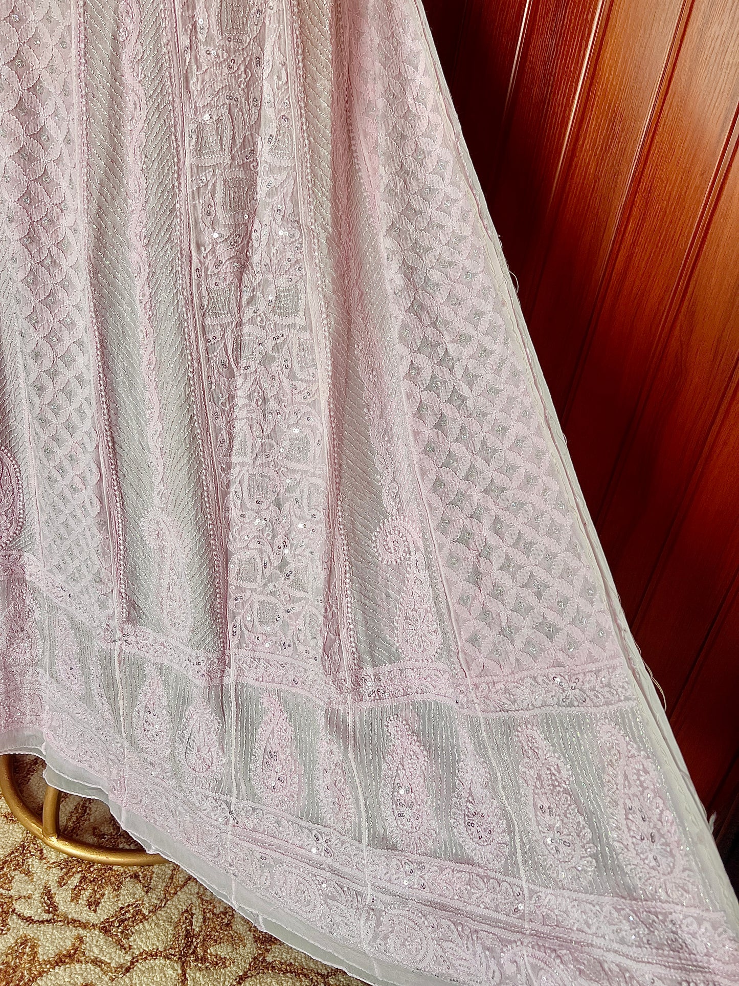 Baby Pink Chikankari and Cut Dana Embroidered Anarkali with Dupatta