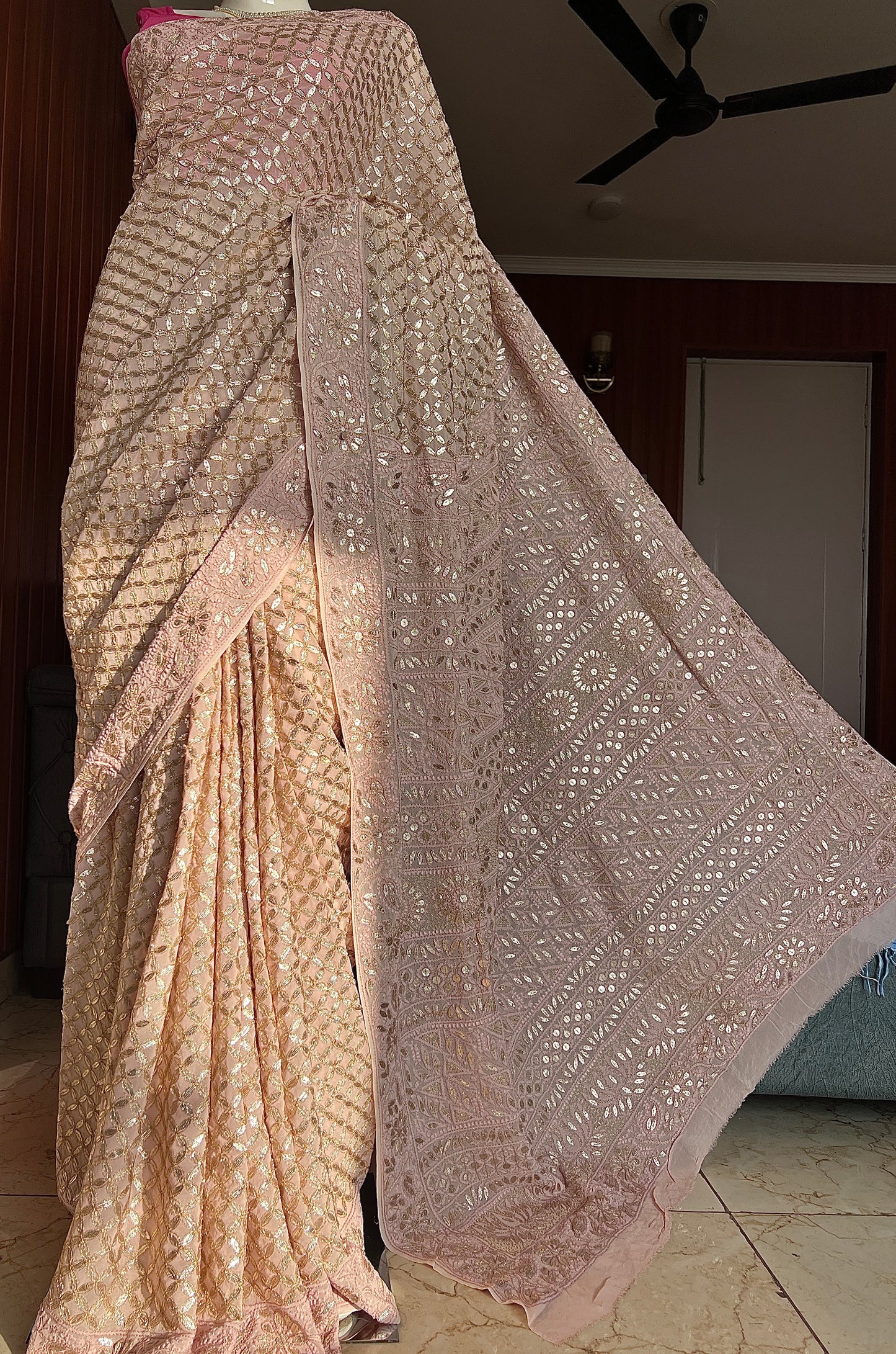 Ruhani Dusty Pink Chikankari and Gota Patti Saree