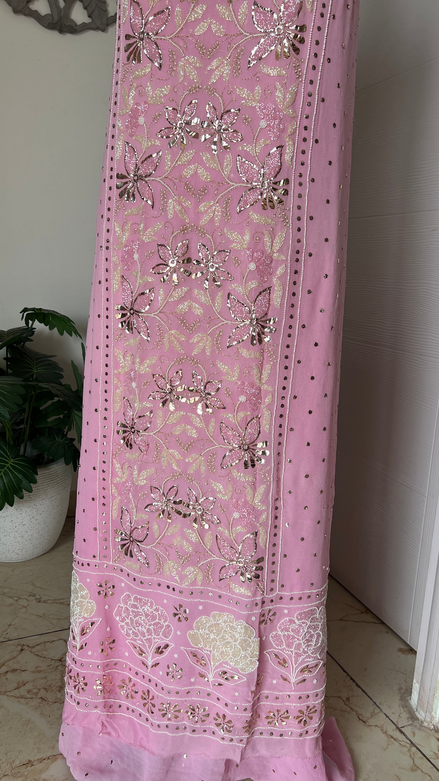 Pink Ruhani Mukaish and Cut dana Embroidered Kurta & Dupatta Set