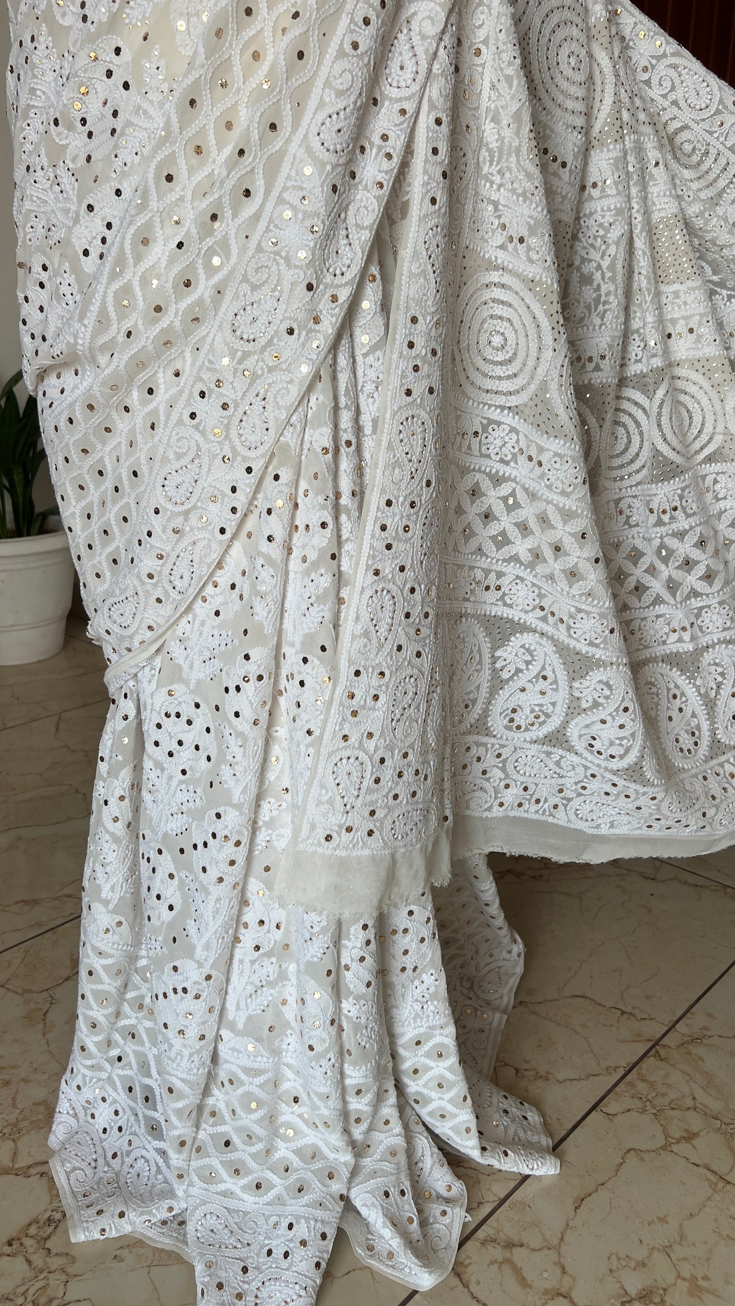 Ruhani Ivory Allover Fine Chikankari and Mukaish Saree