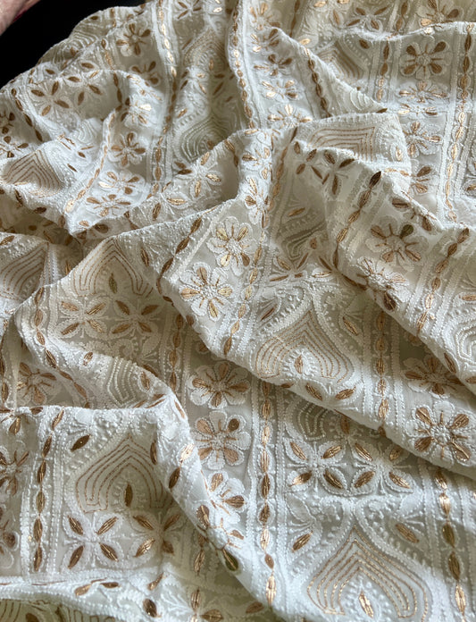 White Chikankari gota patti and pearl work kurta and Dupatta