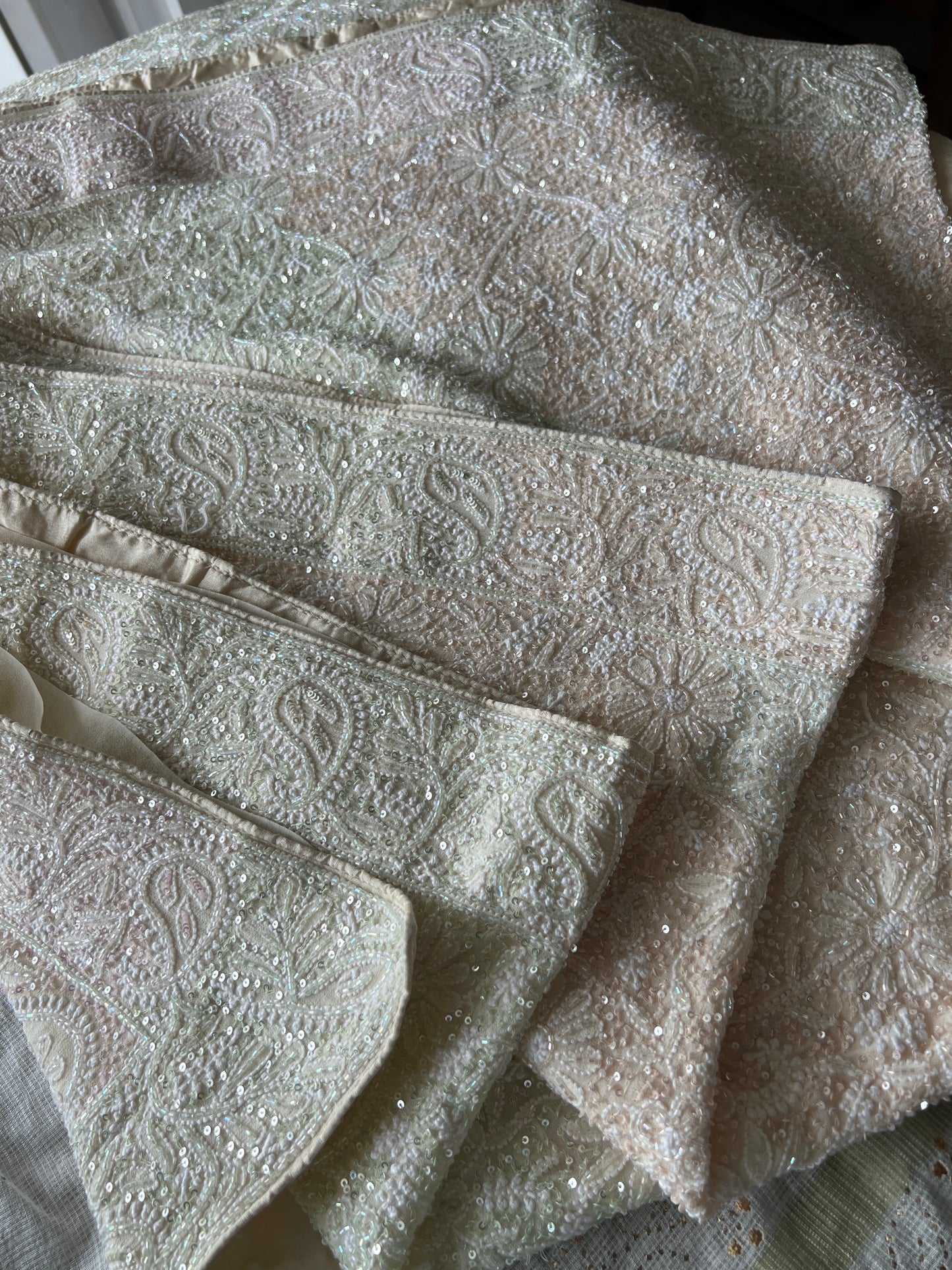 Ruhani Cream Chikankari Multi Cut Dana and Sequins Saree