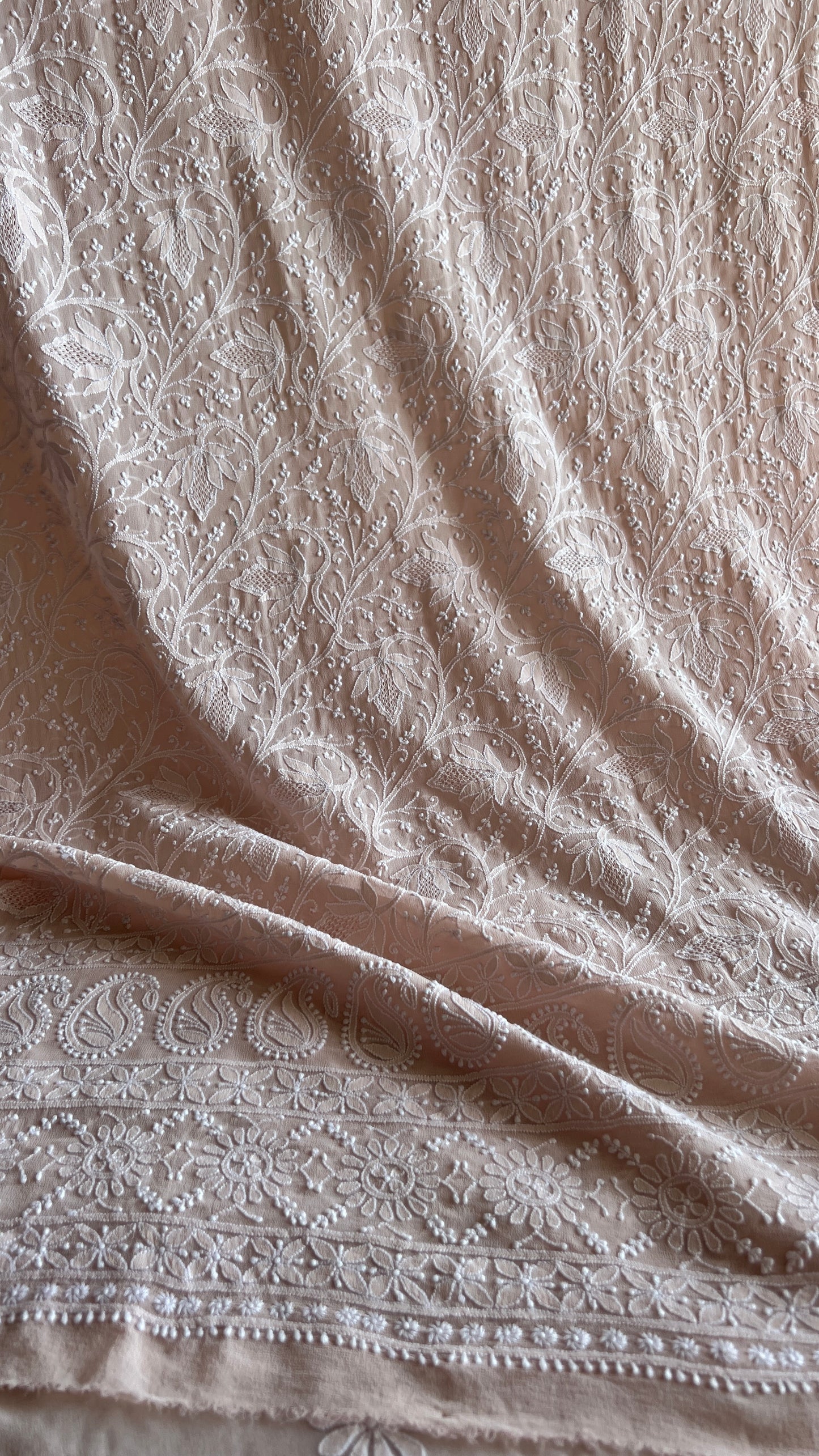 Suhaan Powder Peach 3 taar Chikankari kurta and dupatta