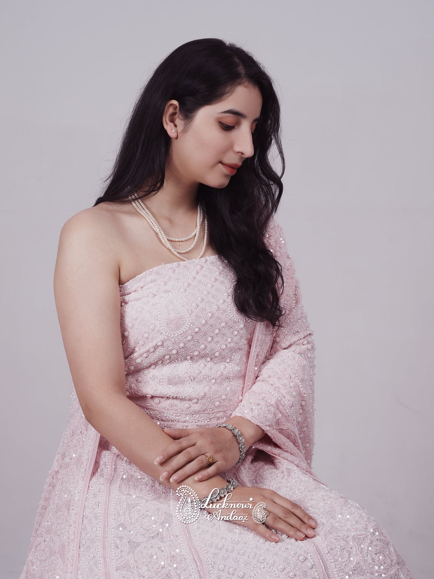 Ruhani Pink Chikankari Pearl Cut Dana Sequins Wedding Lehenga