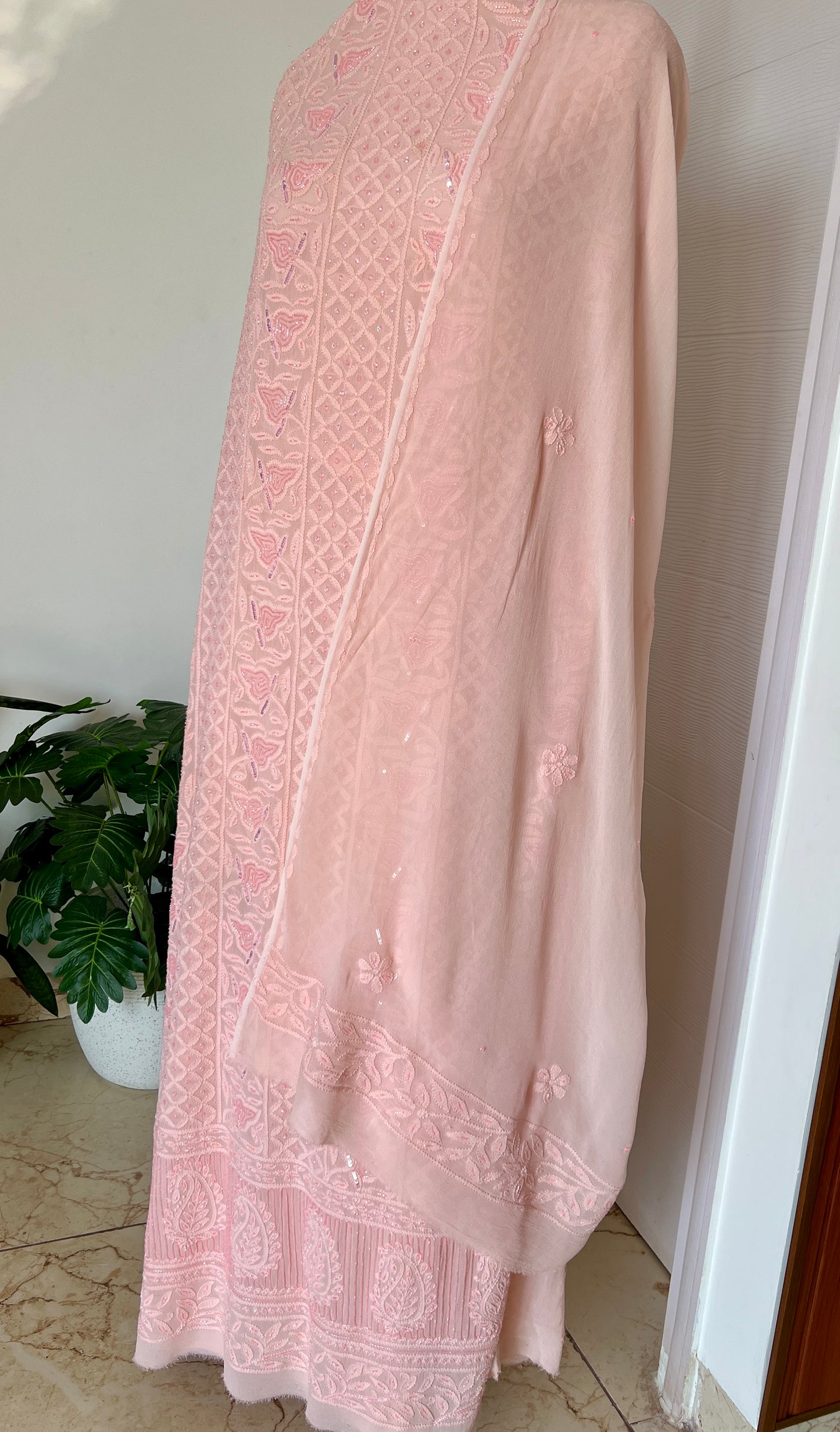 Chikankari cut dana sequins work kurta and dupatta