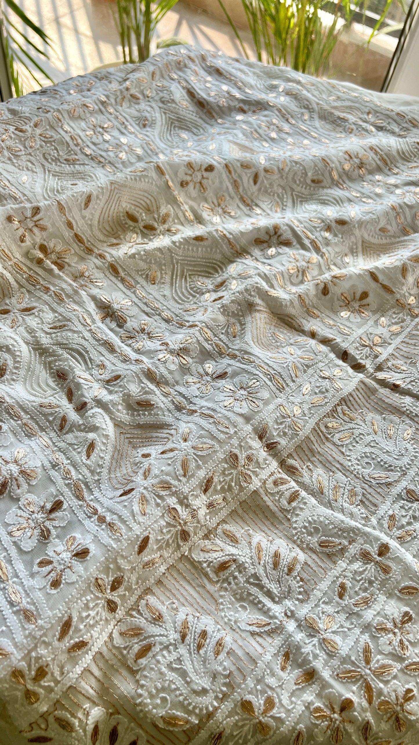 White Chikankari gota patti and pearl work kurta and Dupatta