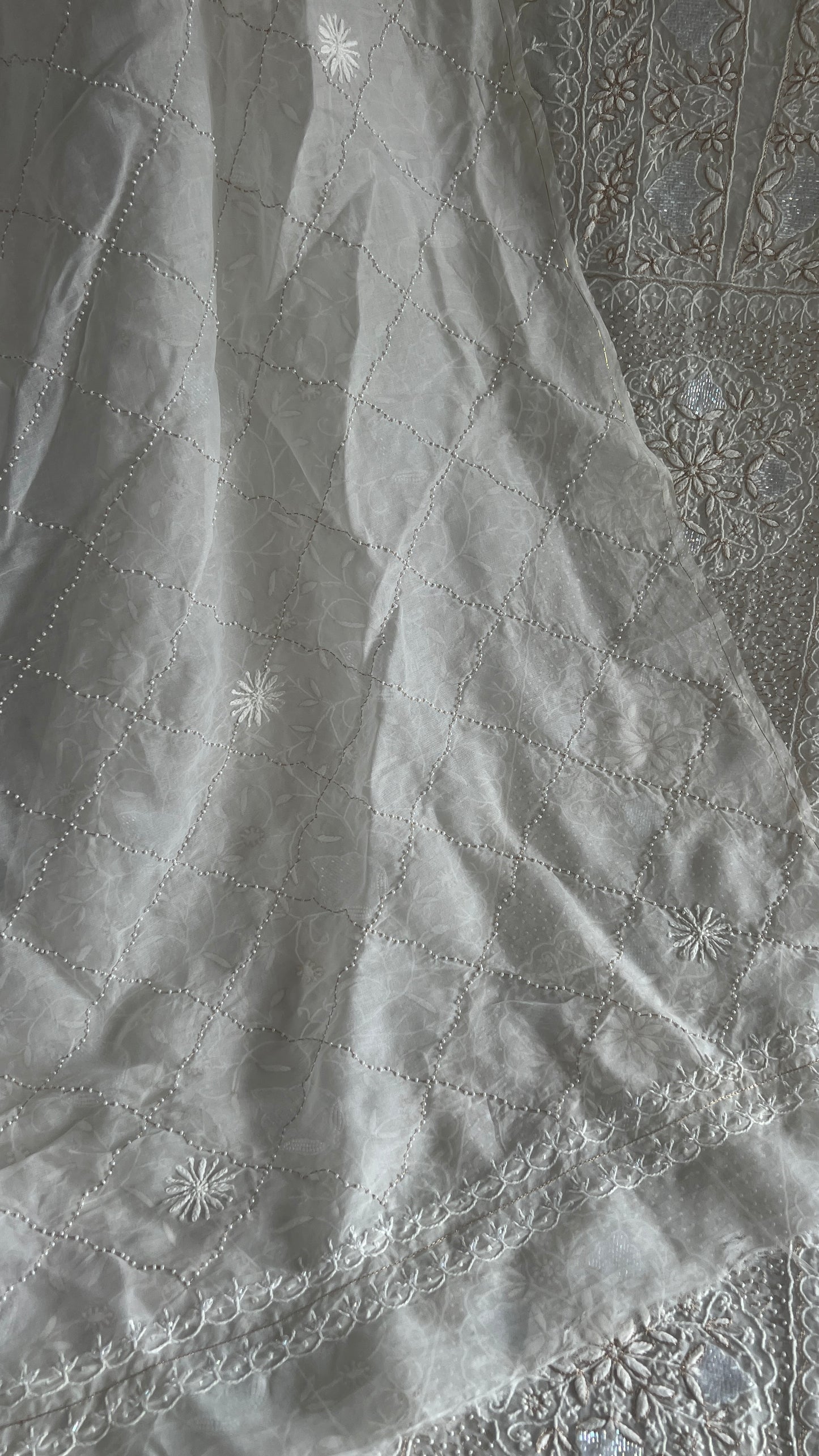 Ruhani Ivory masterpiece Chikankari pure Organza kurta with dupatta