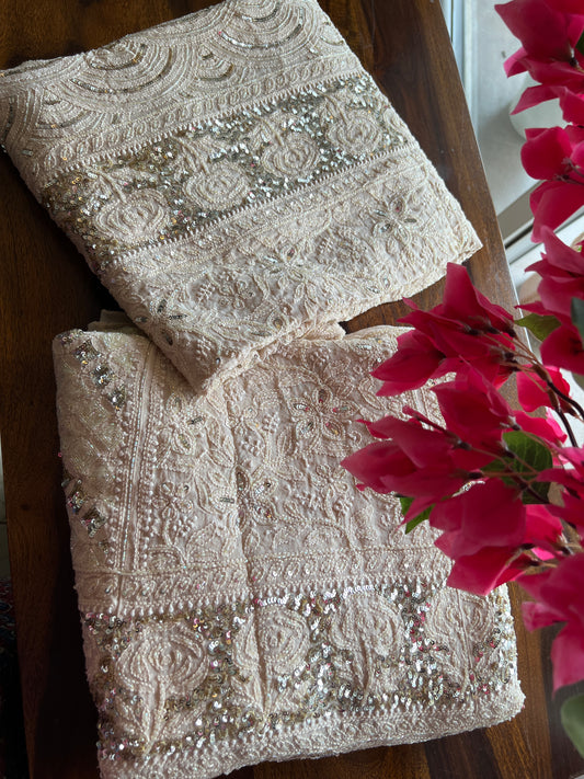 Beige Chikankari Cut Dana Sequins Wedding Lehenga