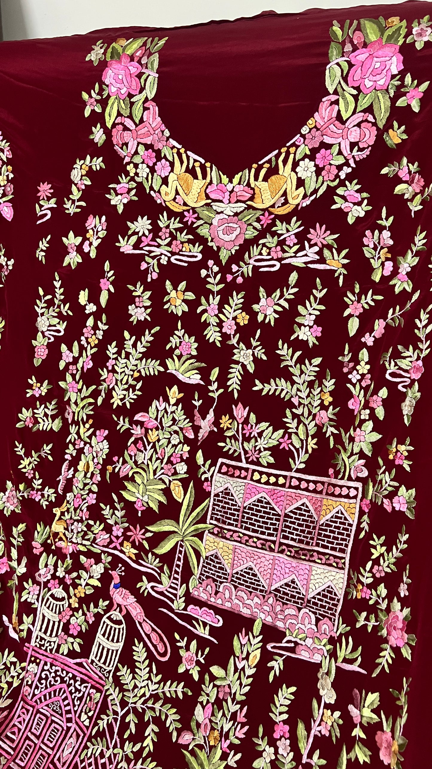 Maroon Masterpiece Hand Embroidered Parsi Gara kurta set