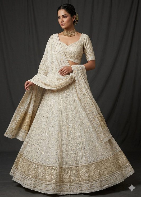 Suhaan Do Taar Chikankari embellished Wedding Lehenga