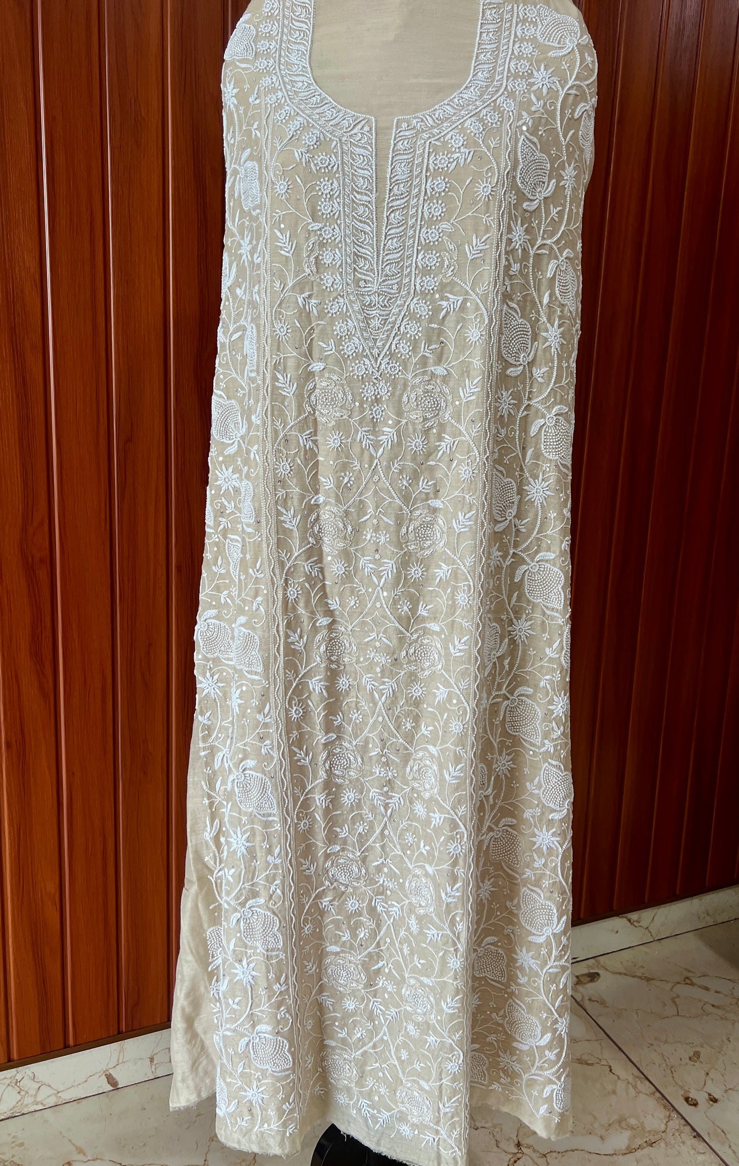 Munga silk Chikankari and pearl embroidered kurta and dupatta