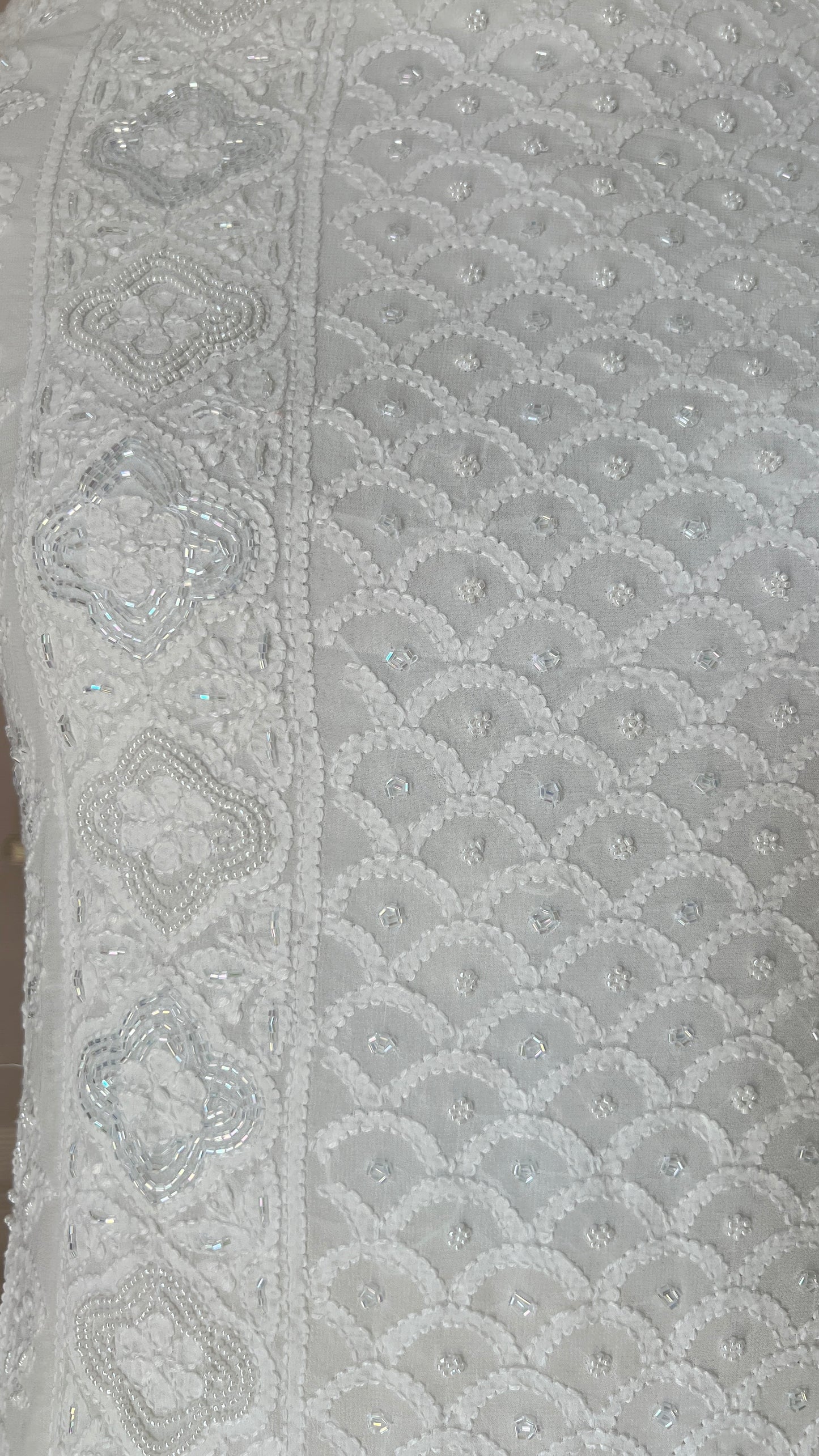 White Chikankari pearl and cut Dana work Kurta and Dupatta
