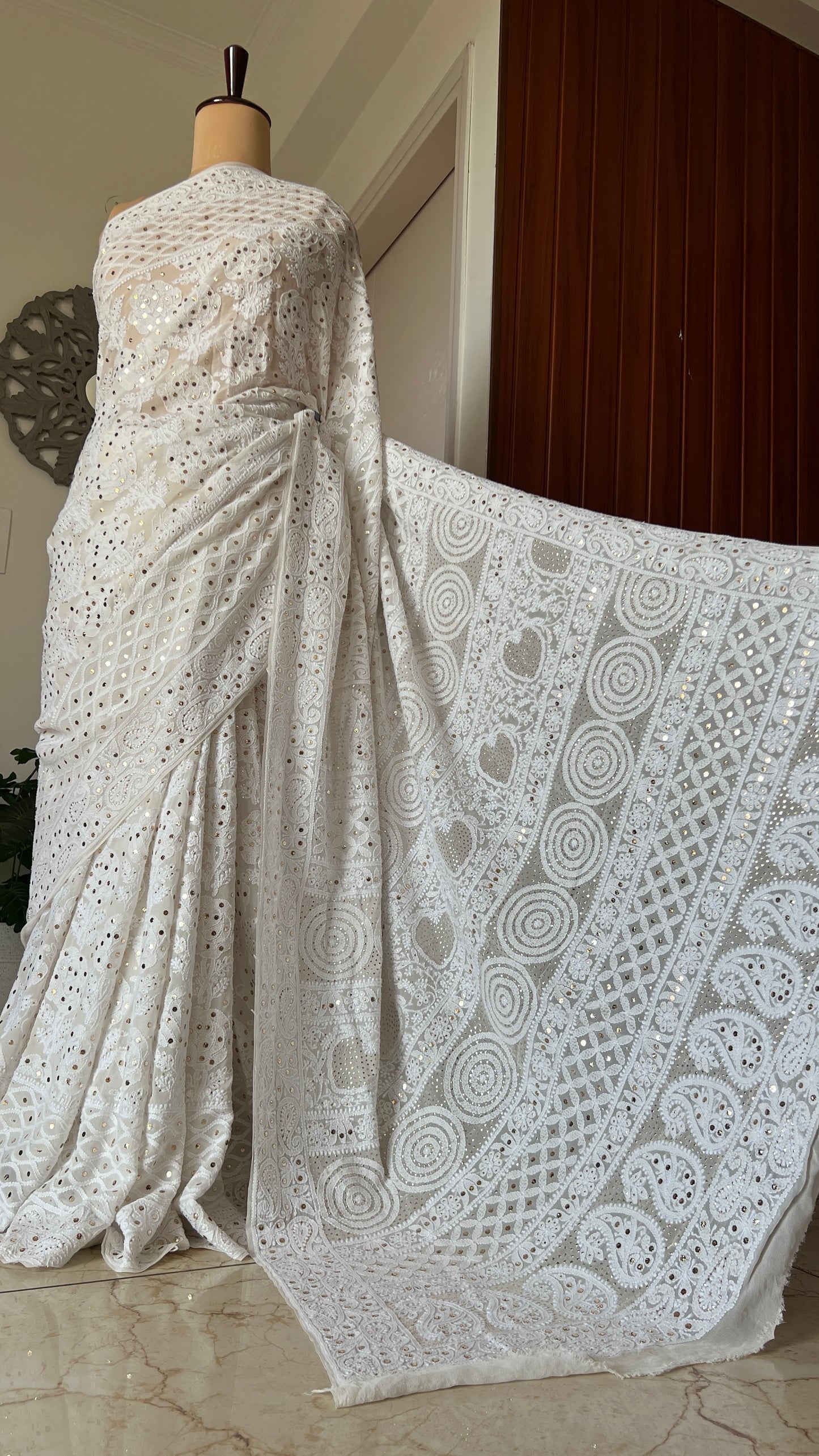 Ruhani Ivory Allover Fine Chikankari and Mukaish Saree