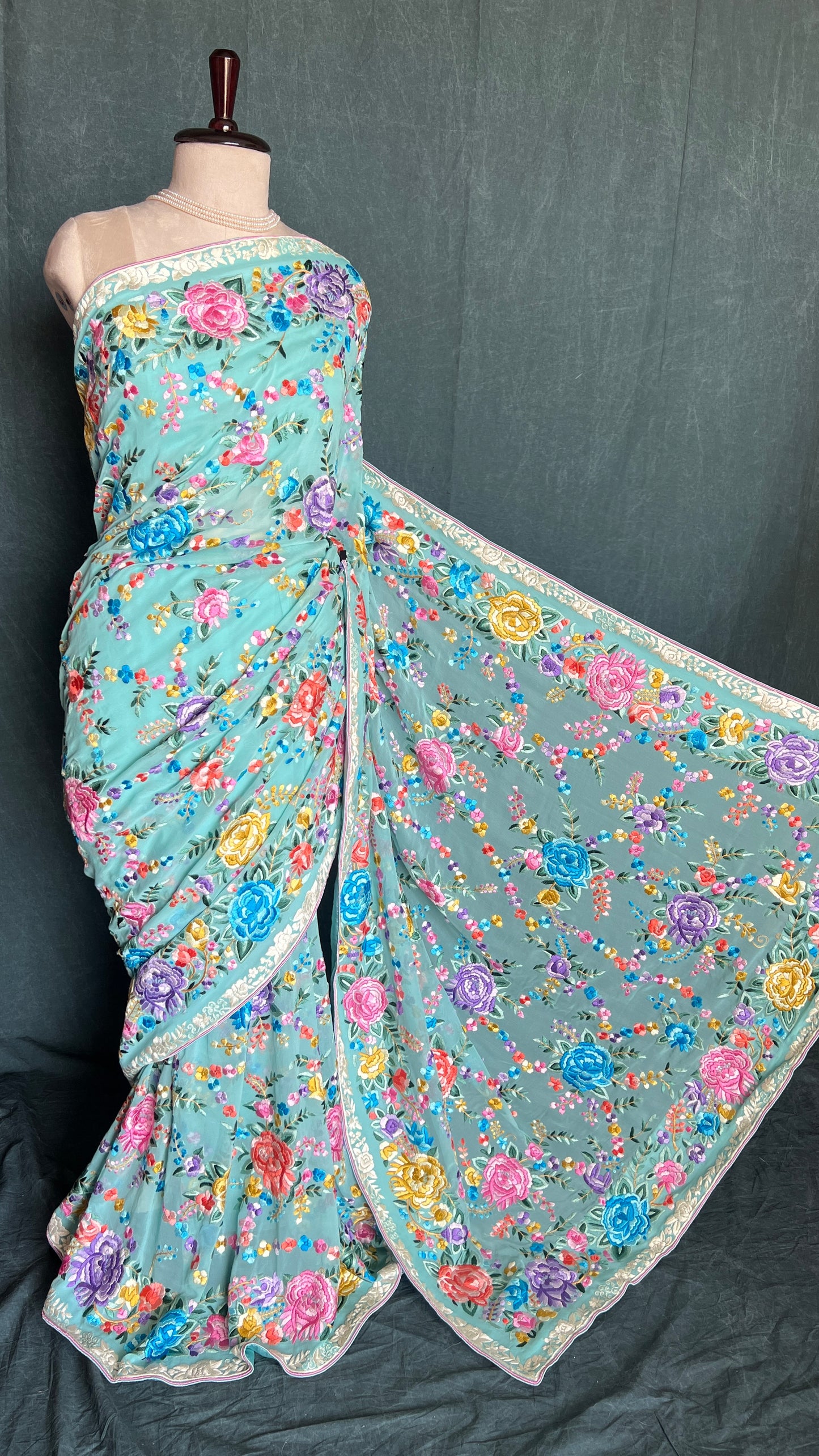Firozi Masterpiece Parsi Gara Pure Georgette Saree