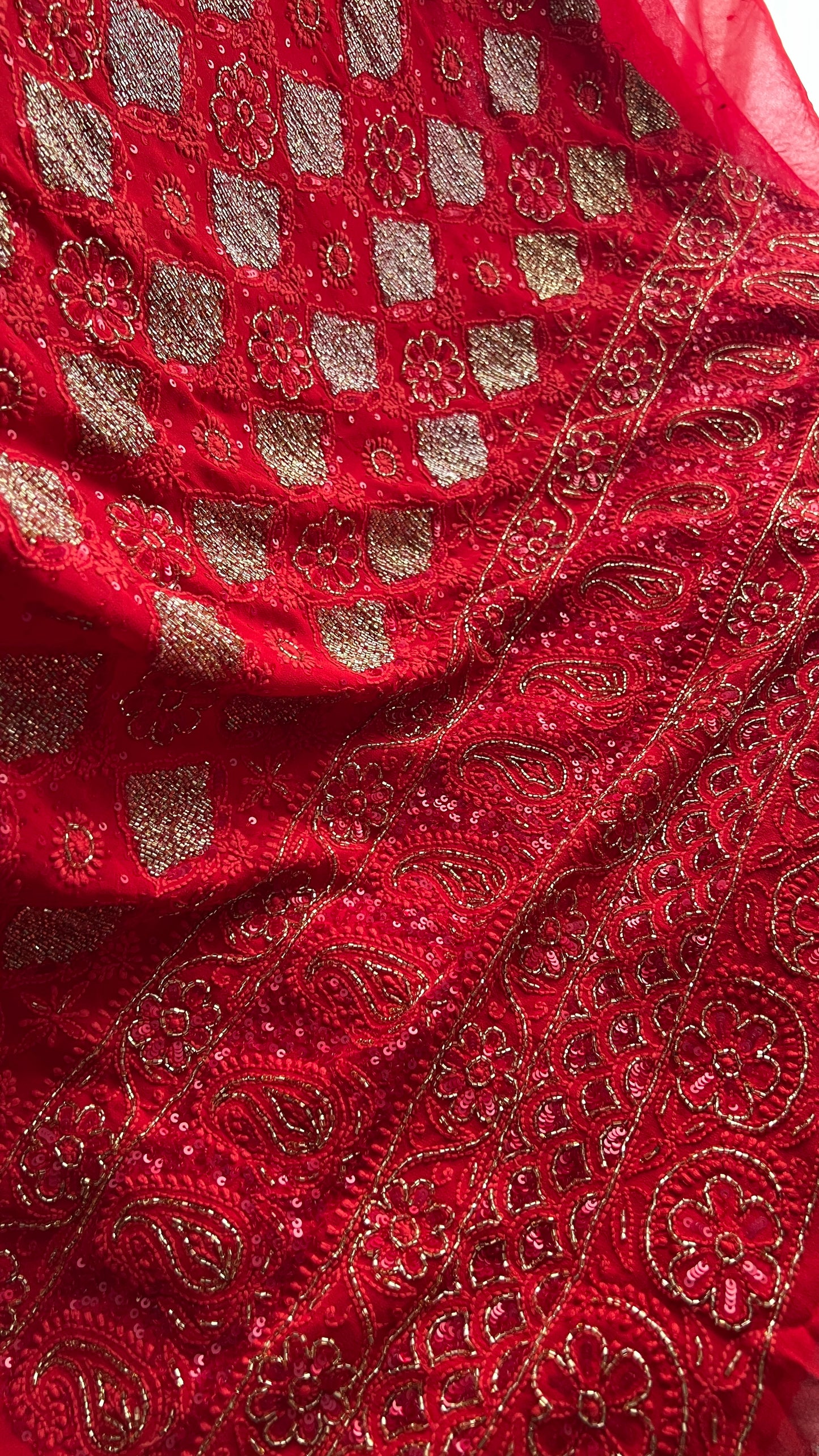 Ruhani Red Chikankari heavy cut dana sequins kurta and dupatta