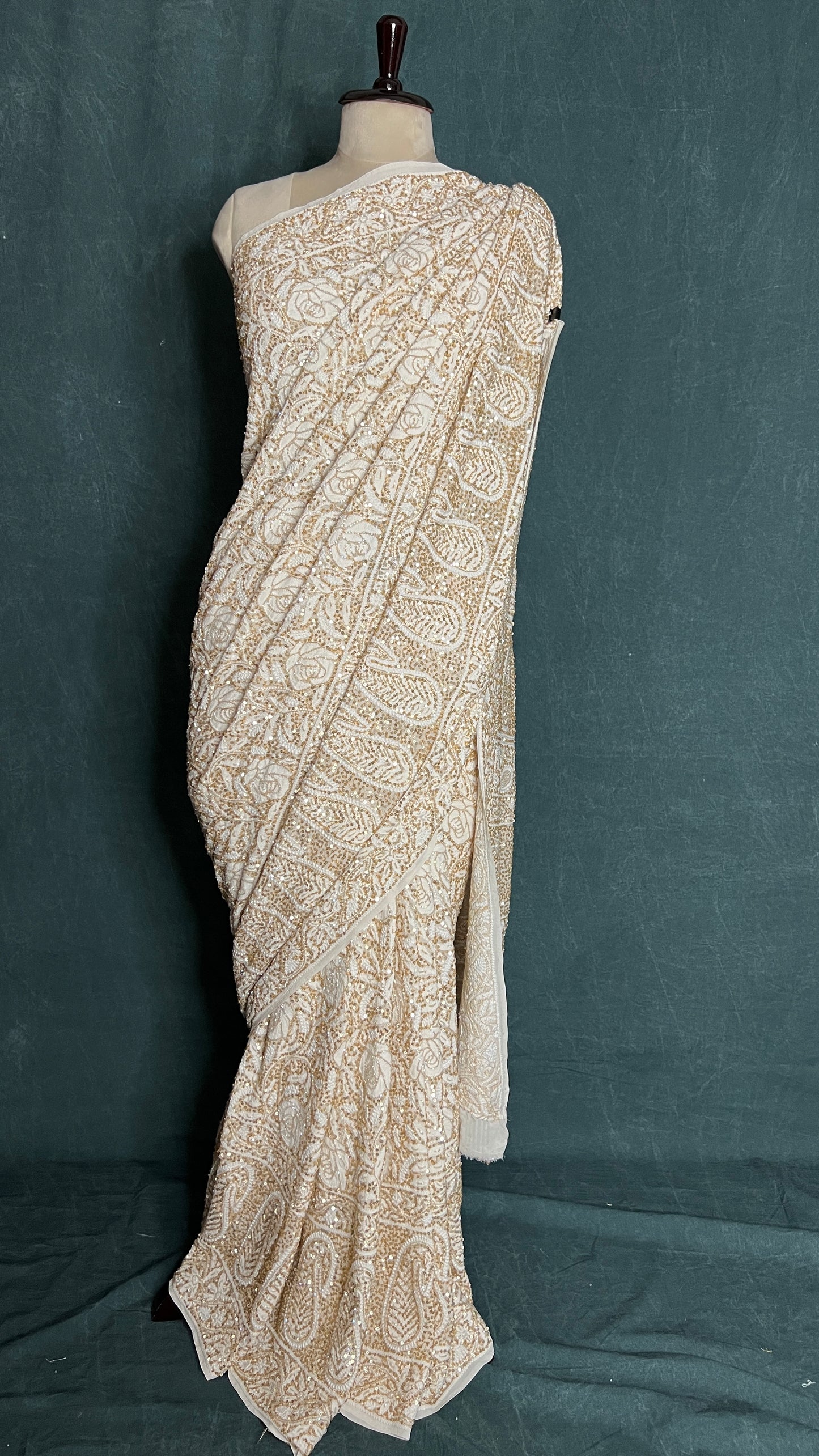 Ruhani Luxurious Chikankari Sequins Cut Dana Embroidered Masterpiece Saree
