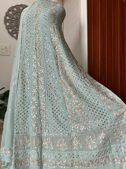 Mint green Chikankari Mirror Gota Patti Anarkali with Dupatta