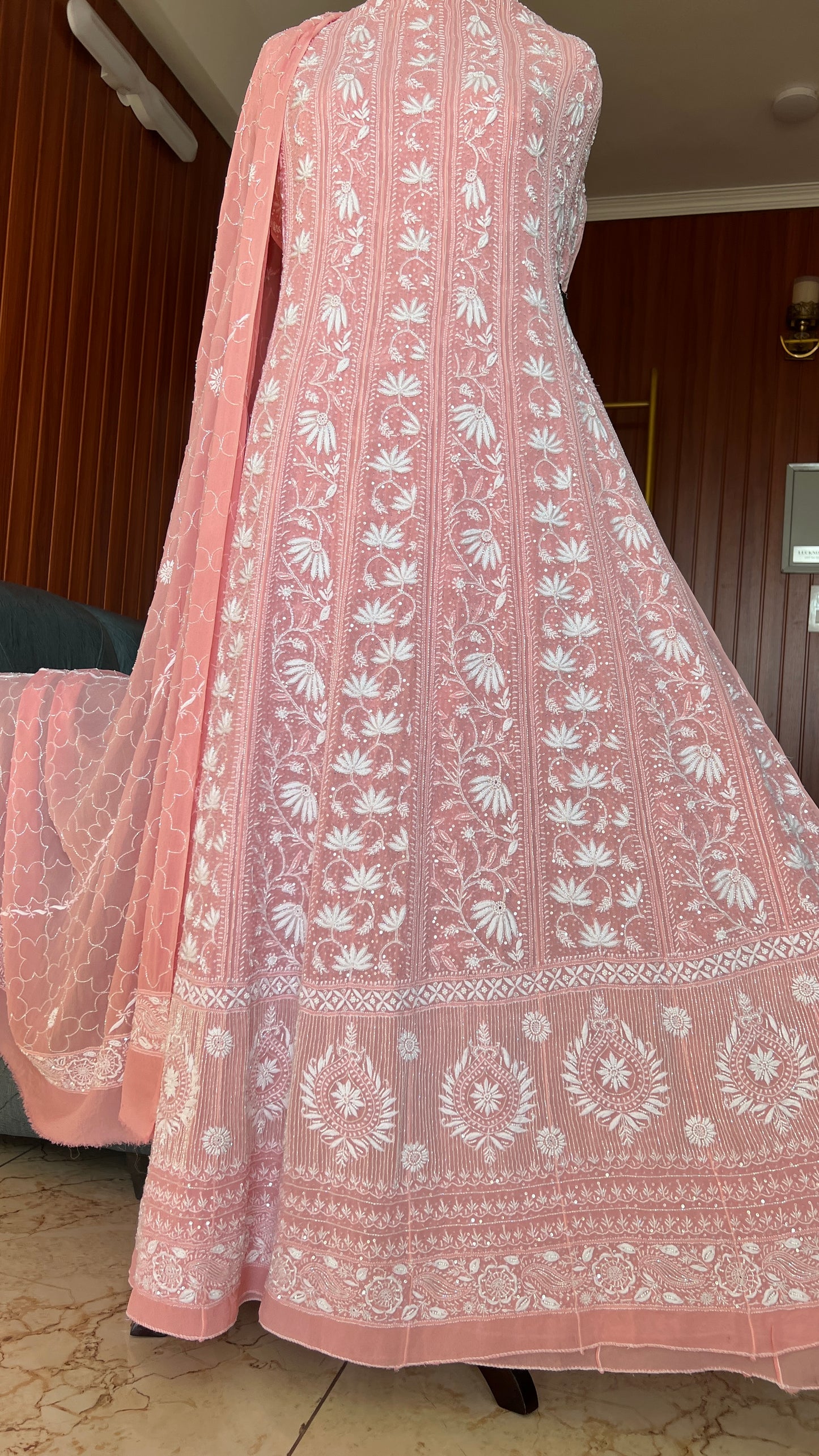 Suhaan Do Taar Chikankari Sequins and Cut Dana Anarkali