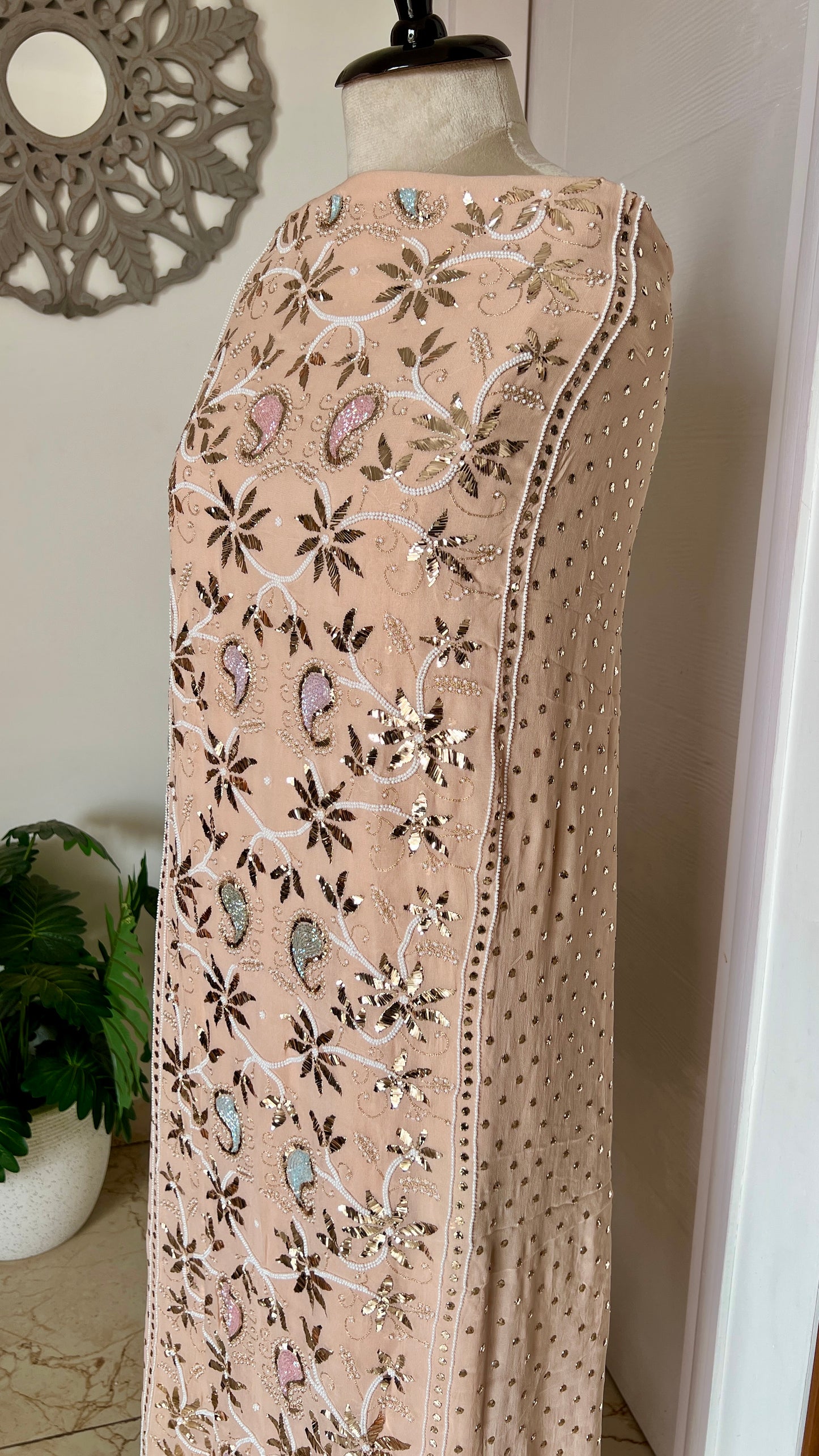 Beige Ruhani Mukaish and Cut dana Embroidered Kurta & Dupatta Set