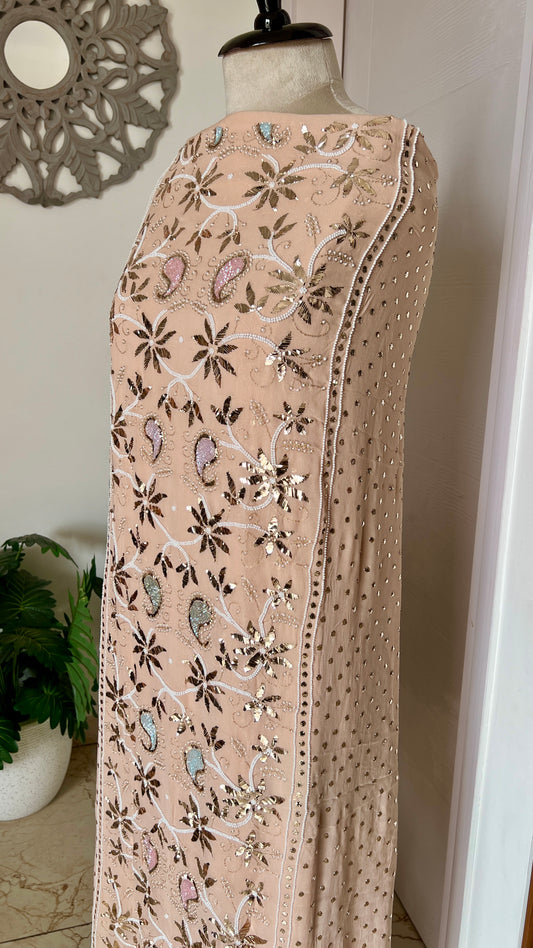 Beige Ruhani Mukaish and Cut dana Embroidered Kurta & Dupatta Set