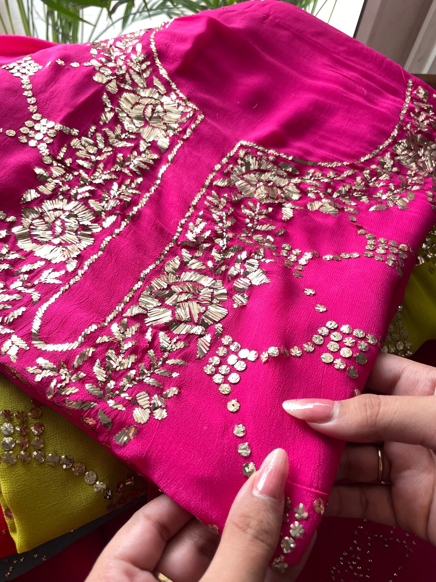Hot Pink badla and mukaish work Kurta and Dupatta
