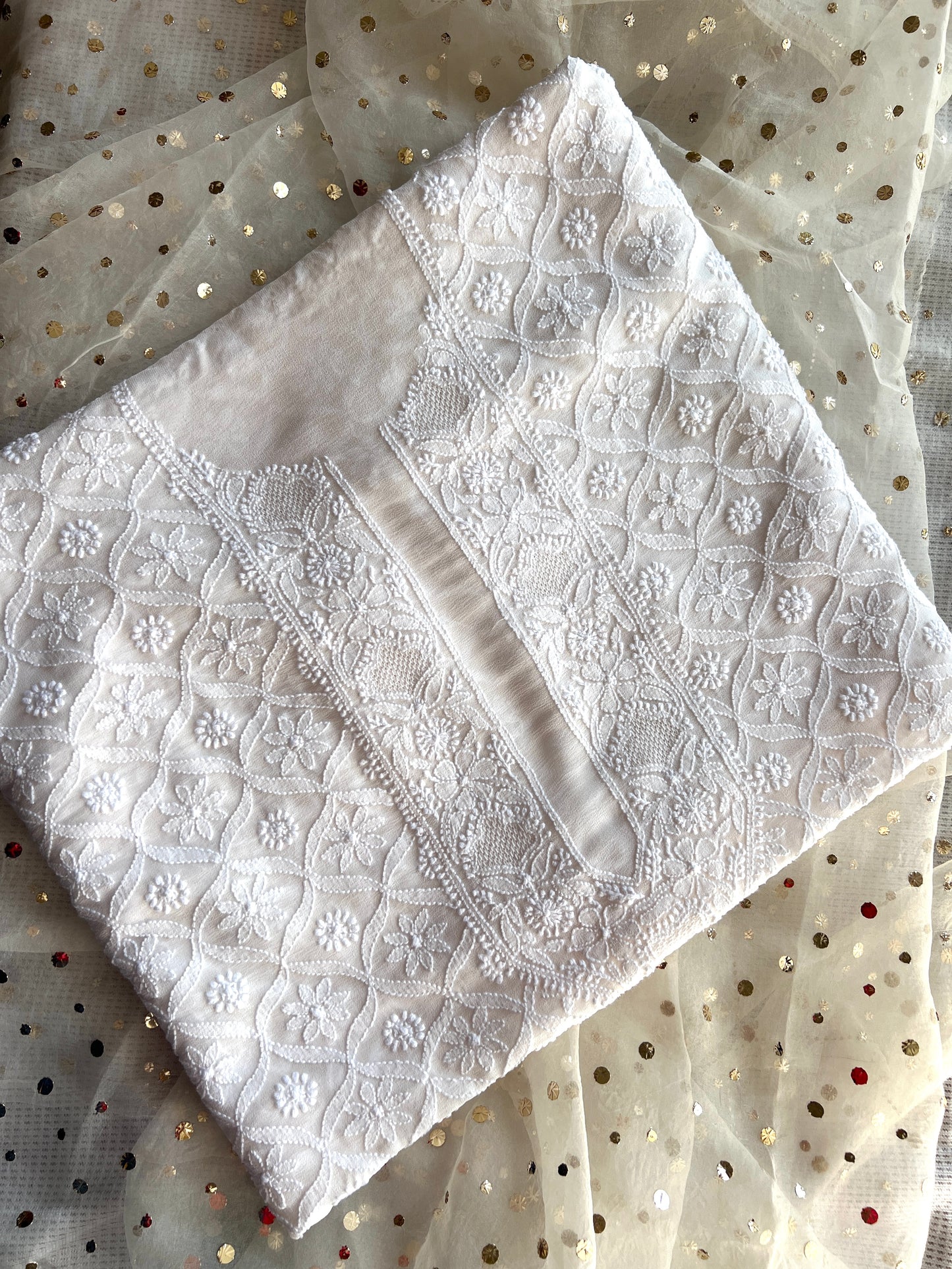 Ivory Allover Chikankari Men's Kurta Fabric