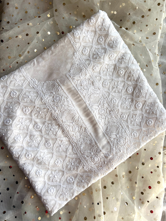 Ivory Allover Chikankari Men's Kurta Fabric